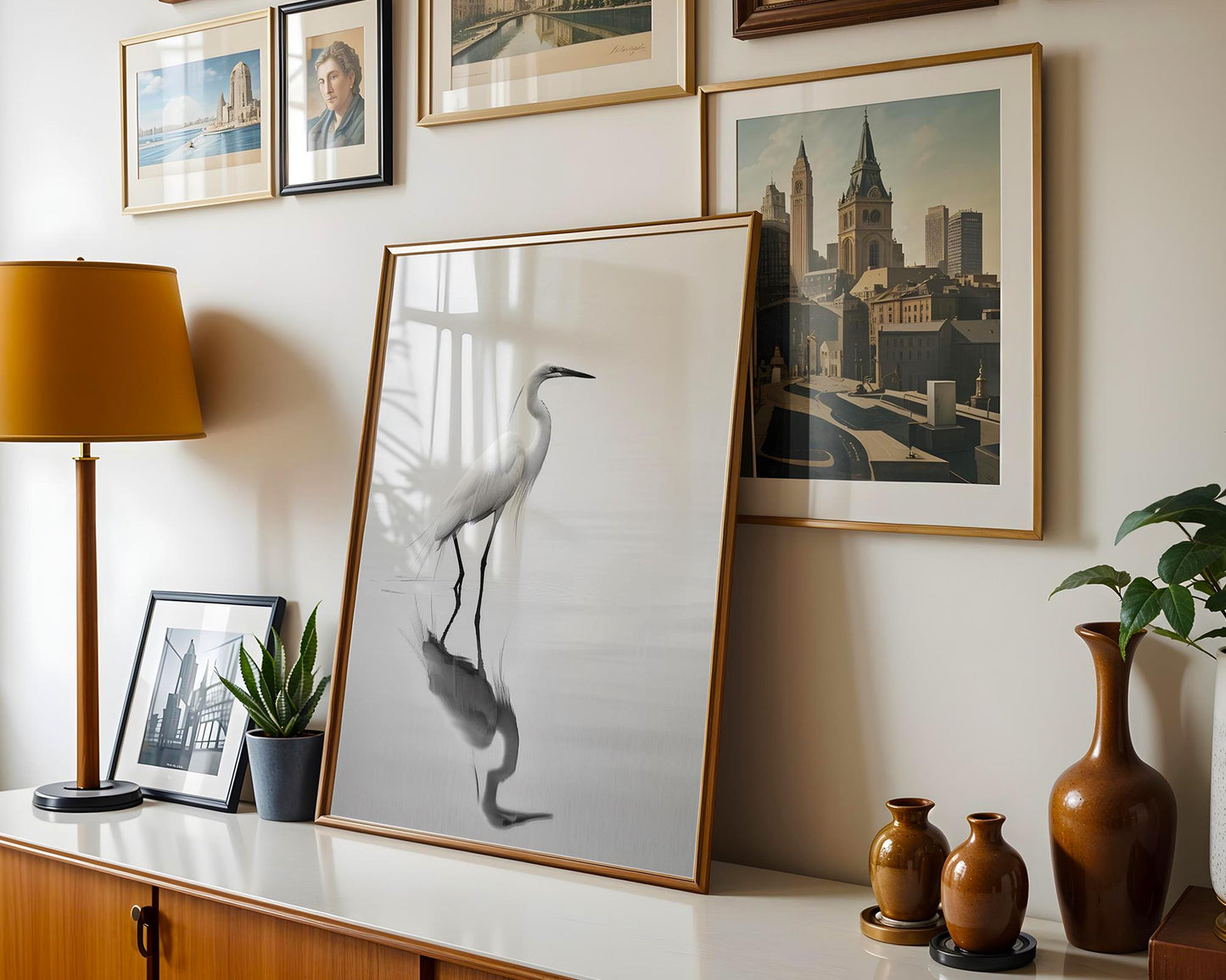 Wildlife Poster | White Heron Fine Art Print | Minimalist Bird Photography wall art print, minimalist black and white poster, modern Scandinavian wall decor, Monohaus