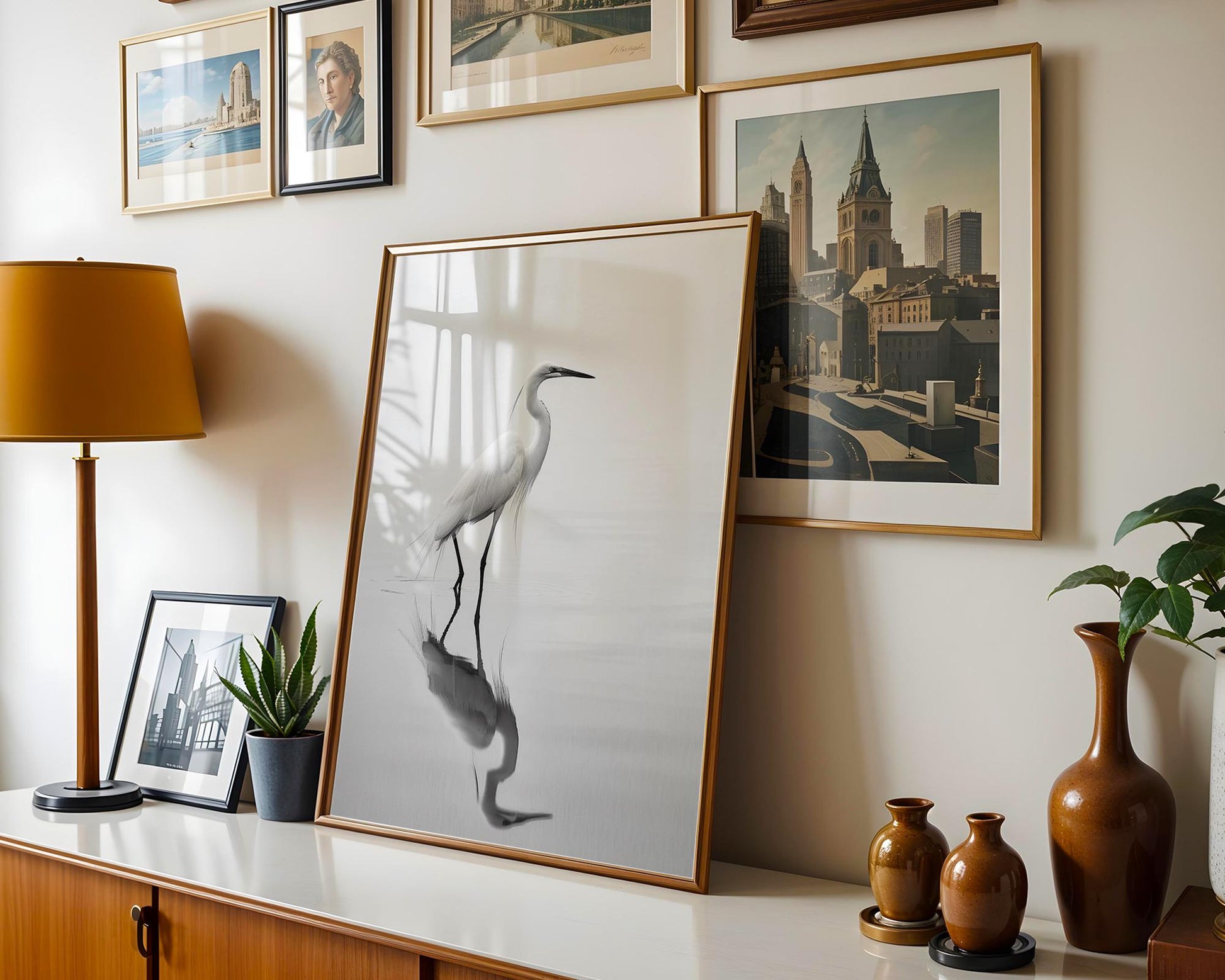 Wildlife Poster | White Heron Fine Art Print | Minimalist Bird Photography wall art print, minimalist black and white poster, modern Scandinavian wall decor, Monohaus