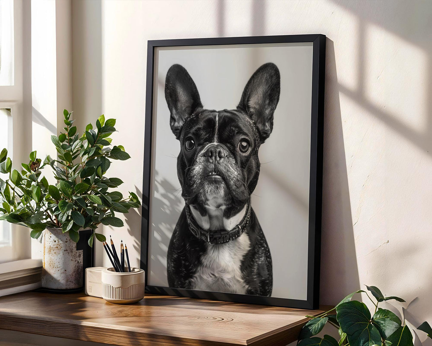 Dog Photography French Bulldog Portrait Print | Minimalist Black and White Pet Art wall art print, minimalist black and white poster, modern Scandinavian wall decor, Monohaus