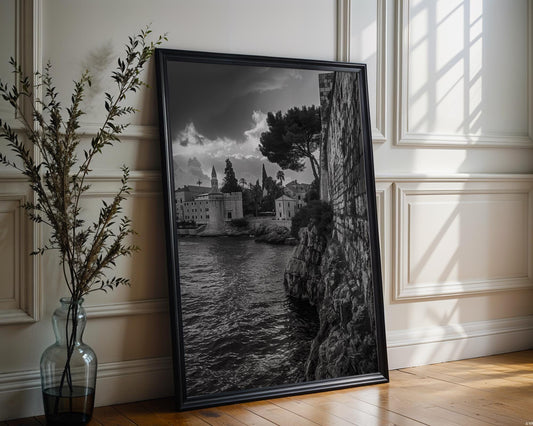 World Landmark | Dubrovnik City Walls Print | Black and White Croatia Travel Photography wall art print, black and white architectural poster, minimalist modern Scandinavian wall decor, Monohaus