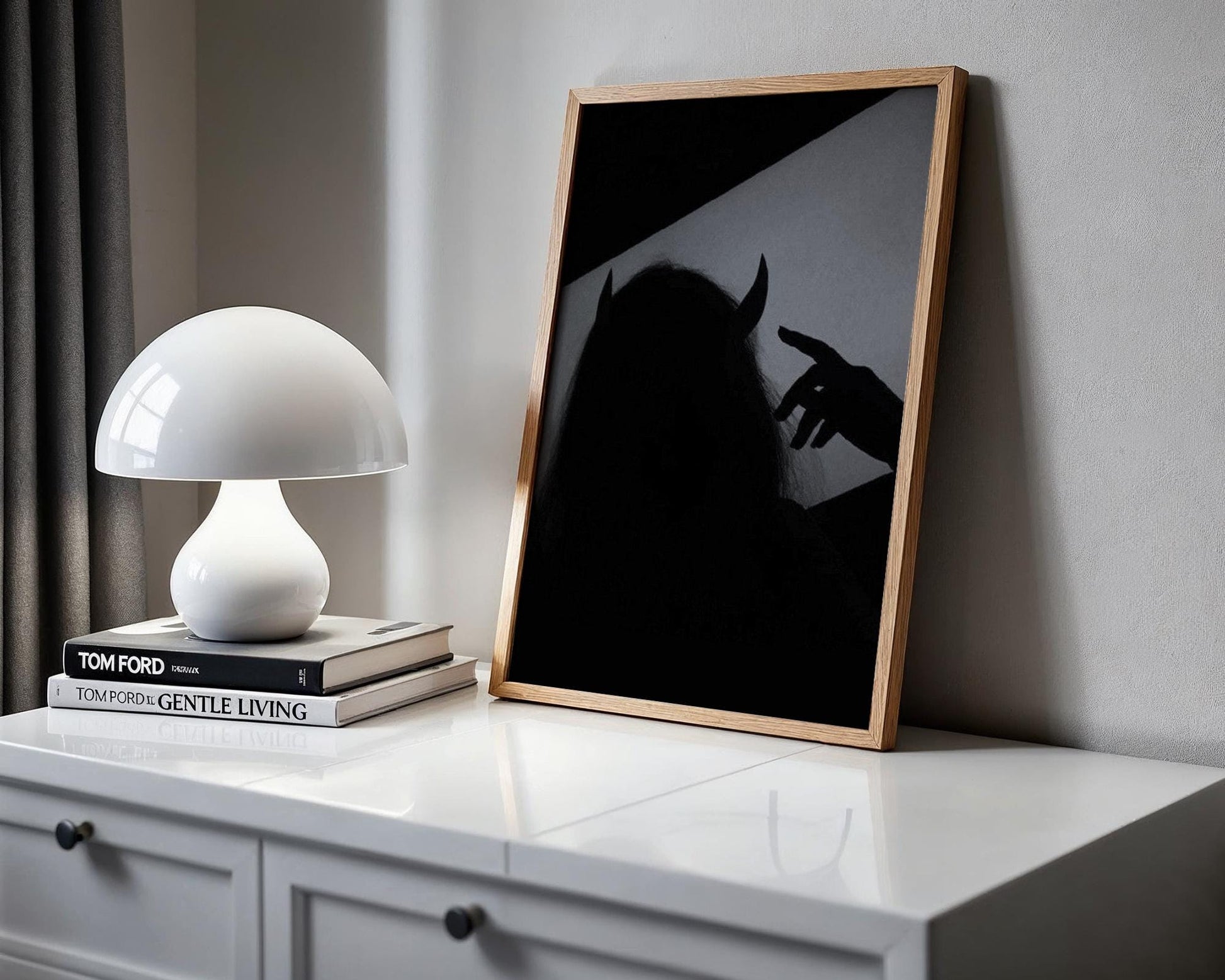 Devil Horns Shadow Print | Gothic Monochrome Wall Art wall art print, minimalist black and white poster, modern Scandinavian wall decor, Monohaus