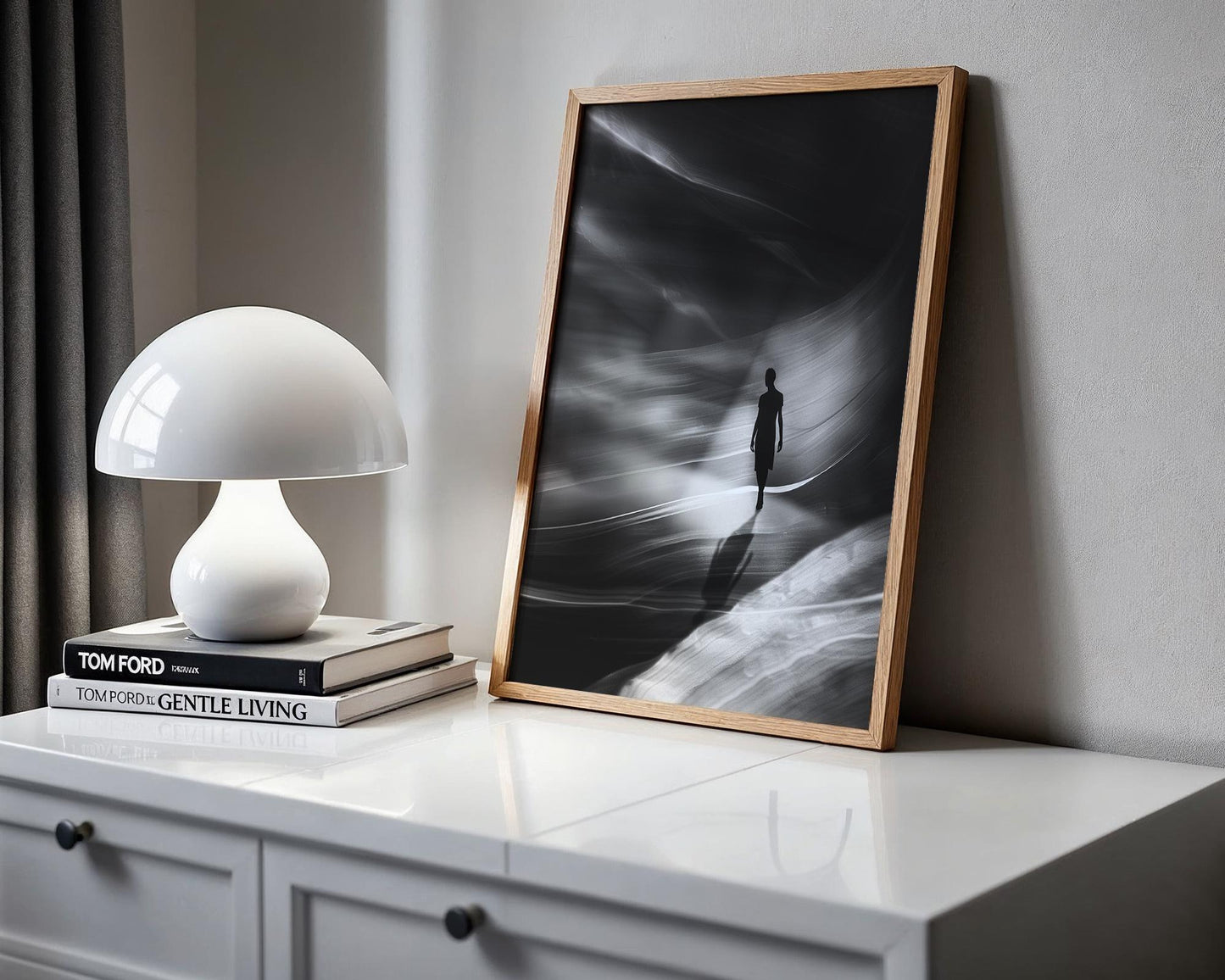 Minimal Wall Art Walking in Light and Shadow | Black and White Photography wall art print, minimalist black and white poster, modern Scandinavian wall decor, Monohaus