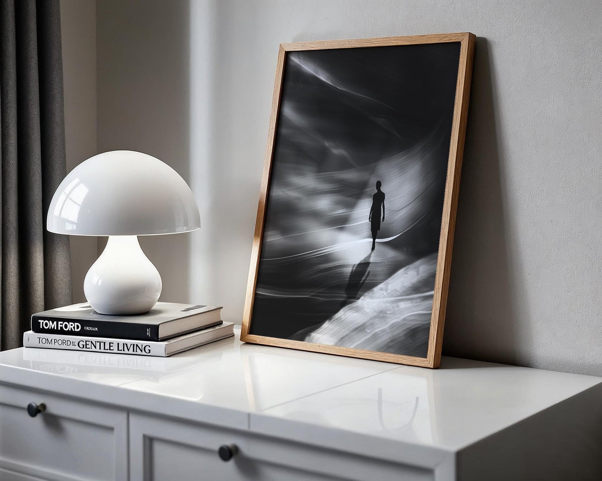 Minimal Wall Art Walking in Light and Shadow | Black and White Photography wall art print, minimalist black and white poster, modern Scandinavian wall decor, Monohaus