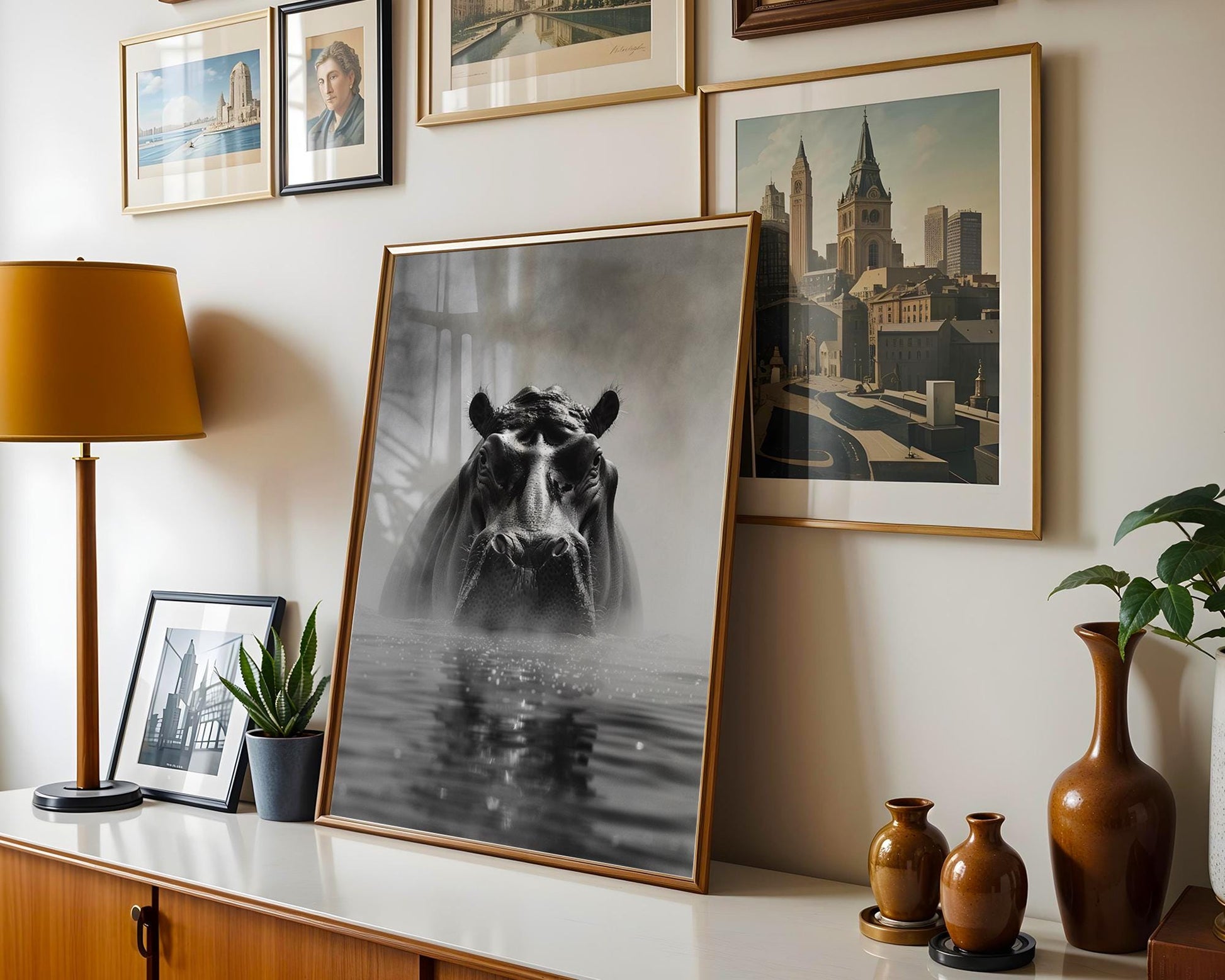 Wildlife Poster | Hippo Portrait Print | Minimalist Black & White  Photography wall art print, minimalist black and white poster, modern Scandinavian wall decor, Monohaus