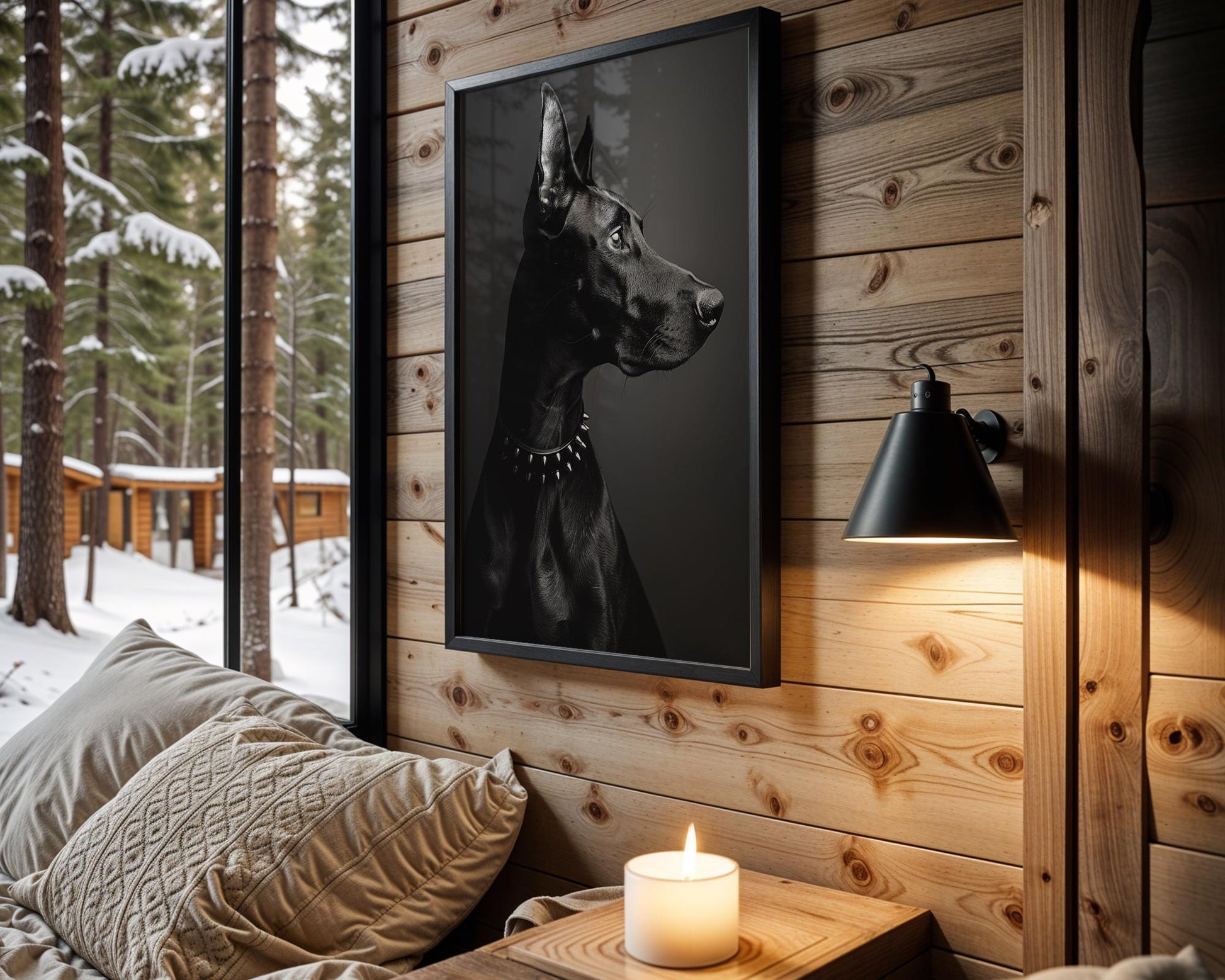 Dog Photography Doberman Art Print | Sleek Spiked Collar, Minimalist Pet Poster wall art print, minimalist black and white poster, modern Scandinavian wall decor, Monohaus