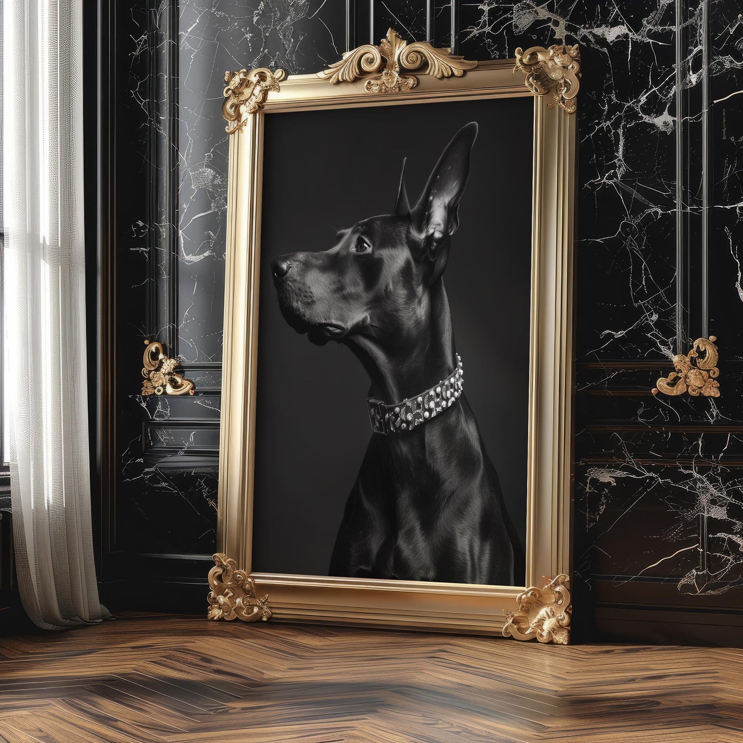 Dog Photography Doberman Art Print | Glamorous Pet Portrait, Modern Wall Decor wall art print, minimalist black and white poster, modern Scandinavian wall decor, Monohaus