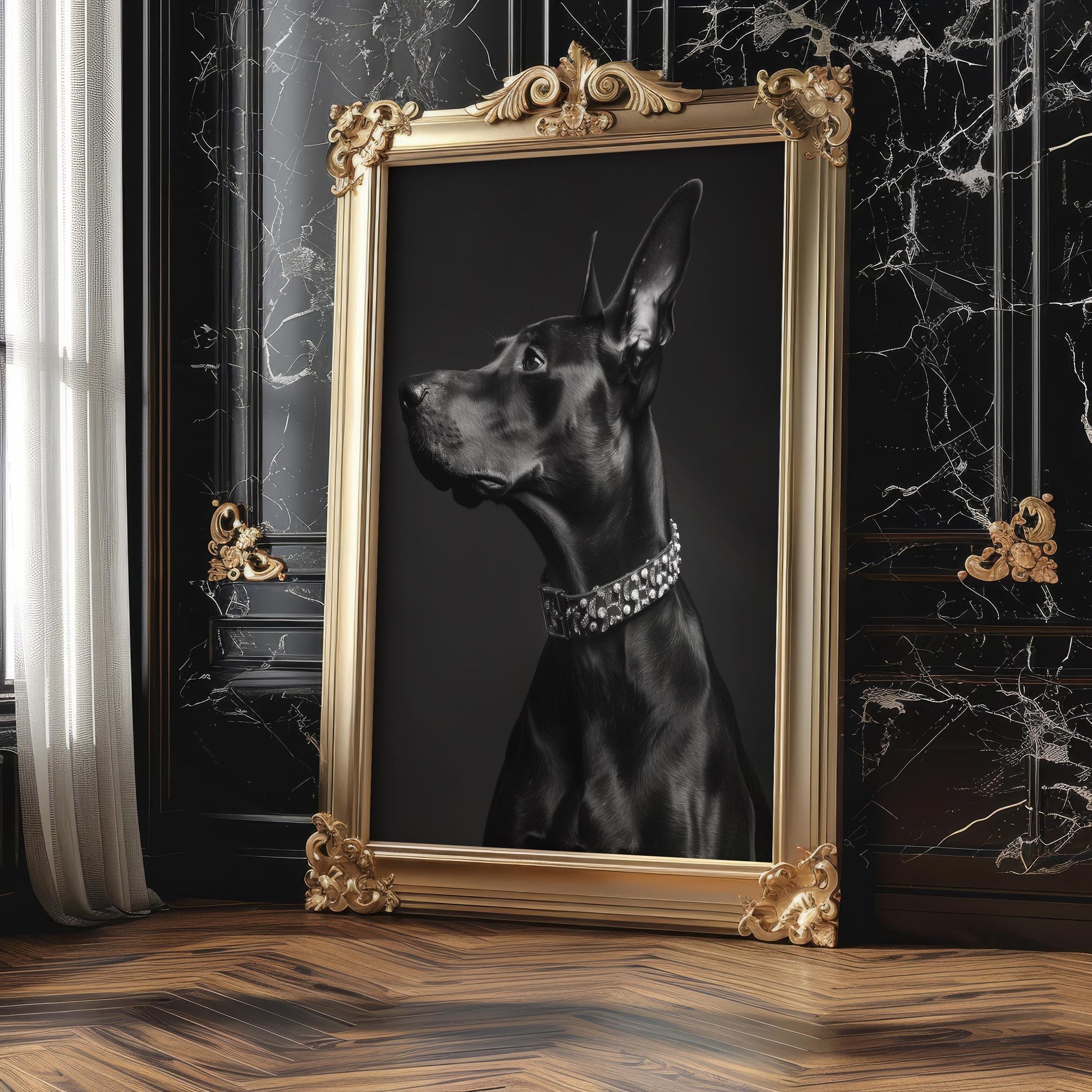 Dog Photography Doberman Art Print | Glamorous Pet Portrait, Modern Wall Decor wall art print, minimalist black and white poster, modern Scandinavian wall decor, Monohaus