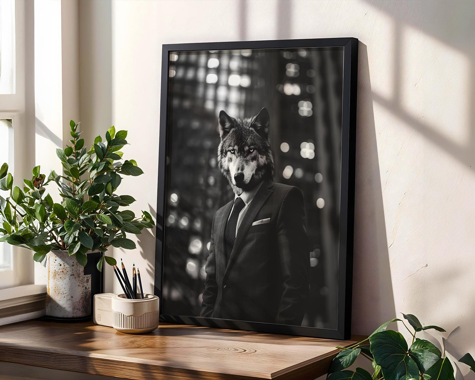 Designer Wall Art | Wolf Black and White Photography | Modern Home Decor wall art print, minimalist black and white poster, modern Scandinavian wall decor, Monohaus