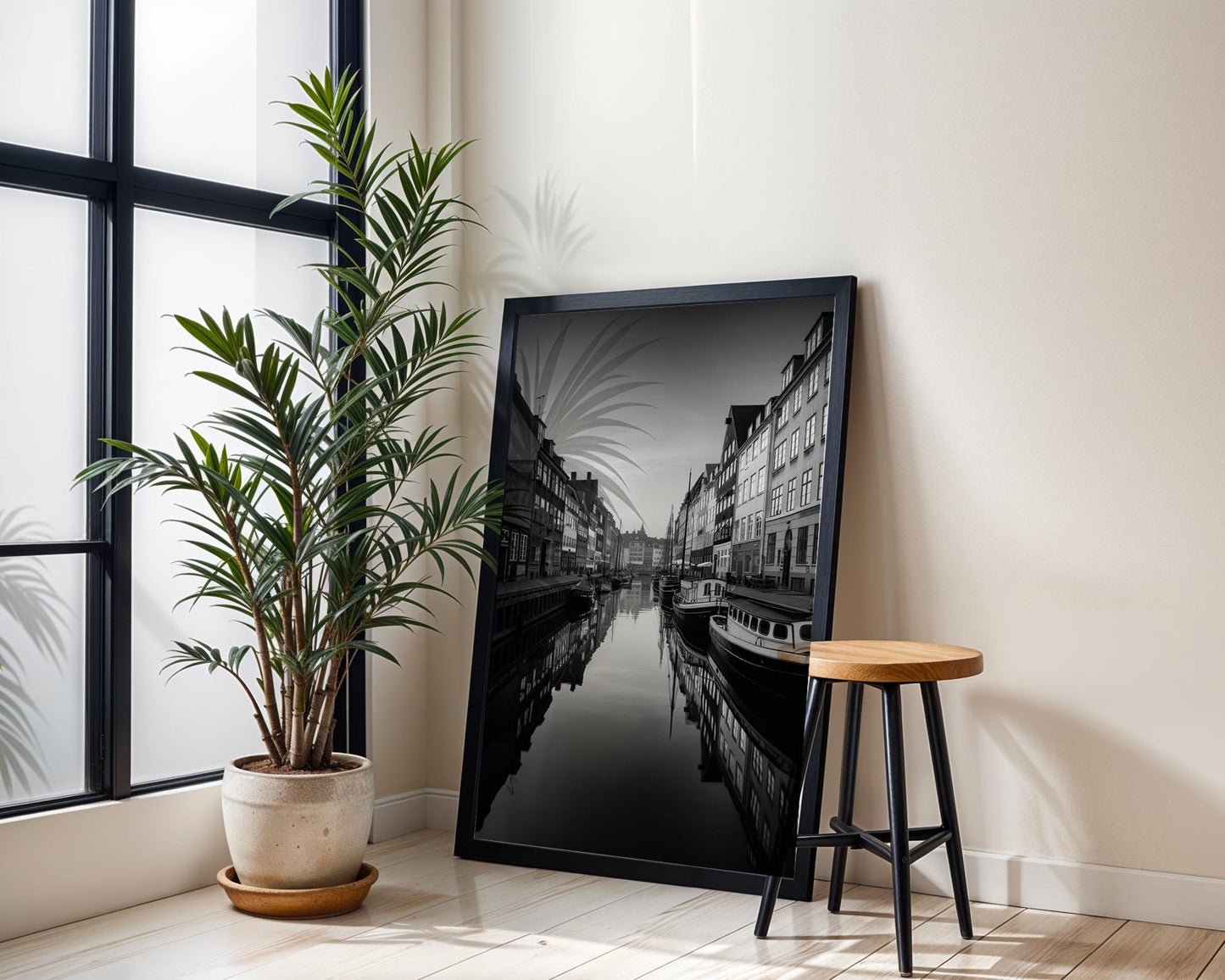 World Landmark | Copenhagen Photography Print | Nyhavn Canal Black and White Wall Art wall art print, minimalist black and white poster, modern Scandinavian wall decor, Monohaus