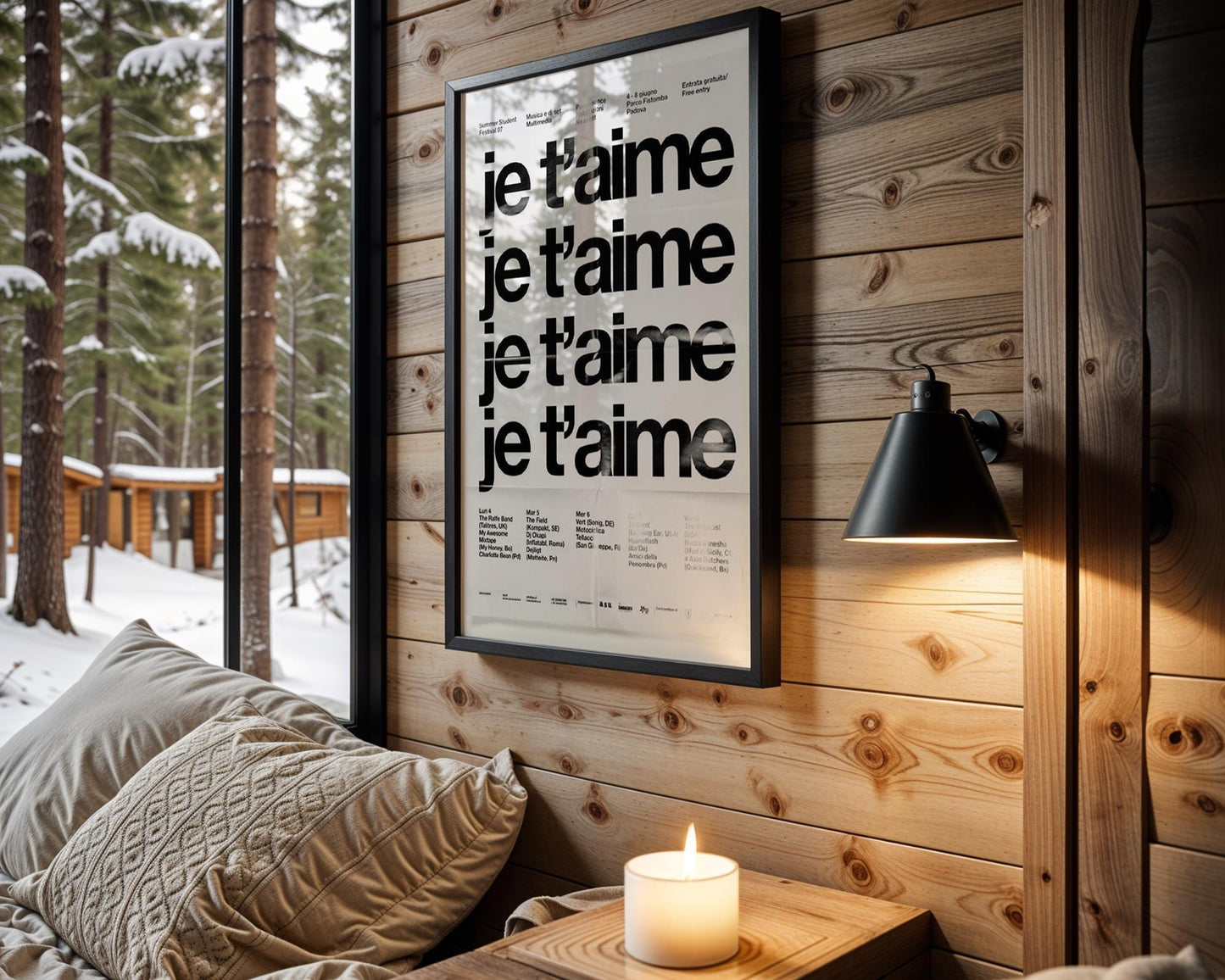 Designer Wall Art | Je T'aime Typography Print | Minimalist French Quote typography wall art print, minimalist black and white type poster, modern graphic design decor, Monohaus