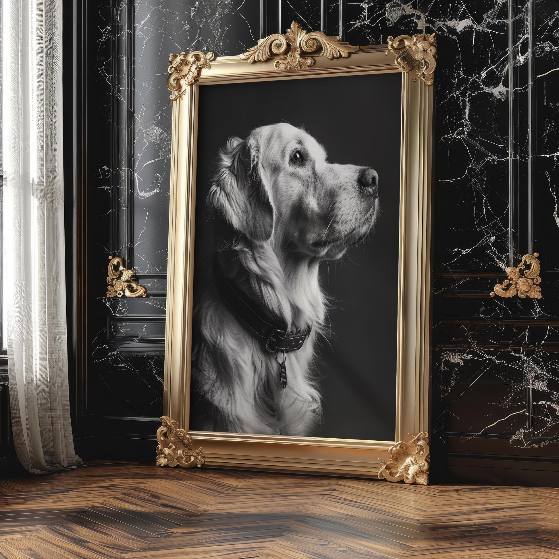 Dog Photography Golden Retriever Print | Black and White , Modern Portrait wall art print, minimalist black and white poster, modern Scandinavian wall decor, Monohaus