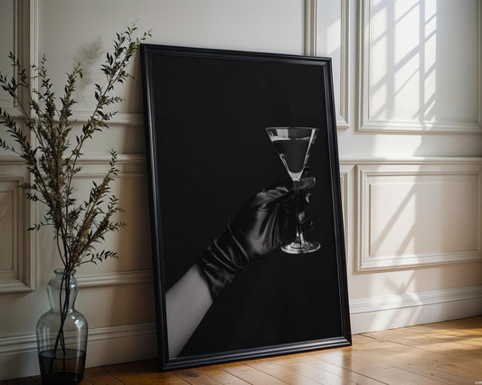 Minimal Wall Art Martini Art Print | Black and White Glamour Photography wall art print, minimalist black and white poster, modern Scandinavian wall decor, Monohaus