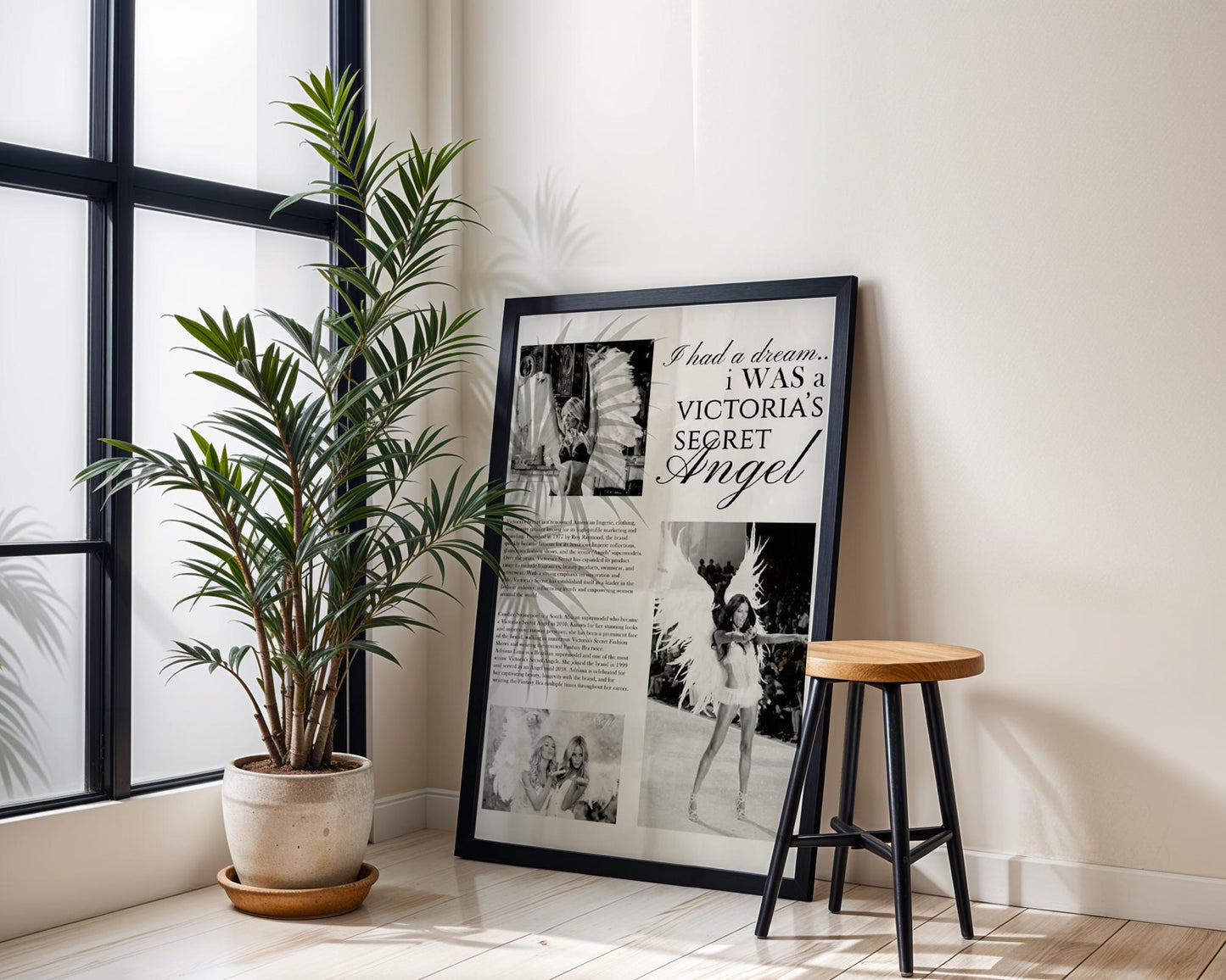 Designer Wall Art | Fashion Print Victoria’s Secret Angel Poster | Glamorous wall art print, minimalist black and white poster, modern Scandinavian wall decor, Monohaus
