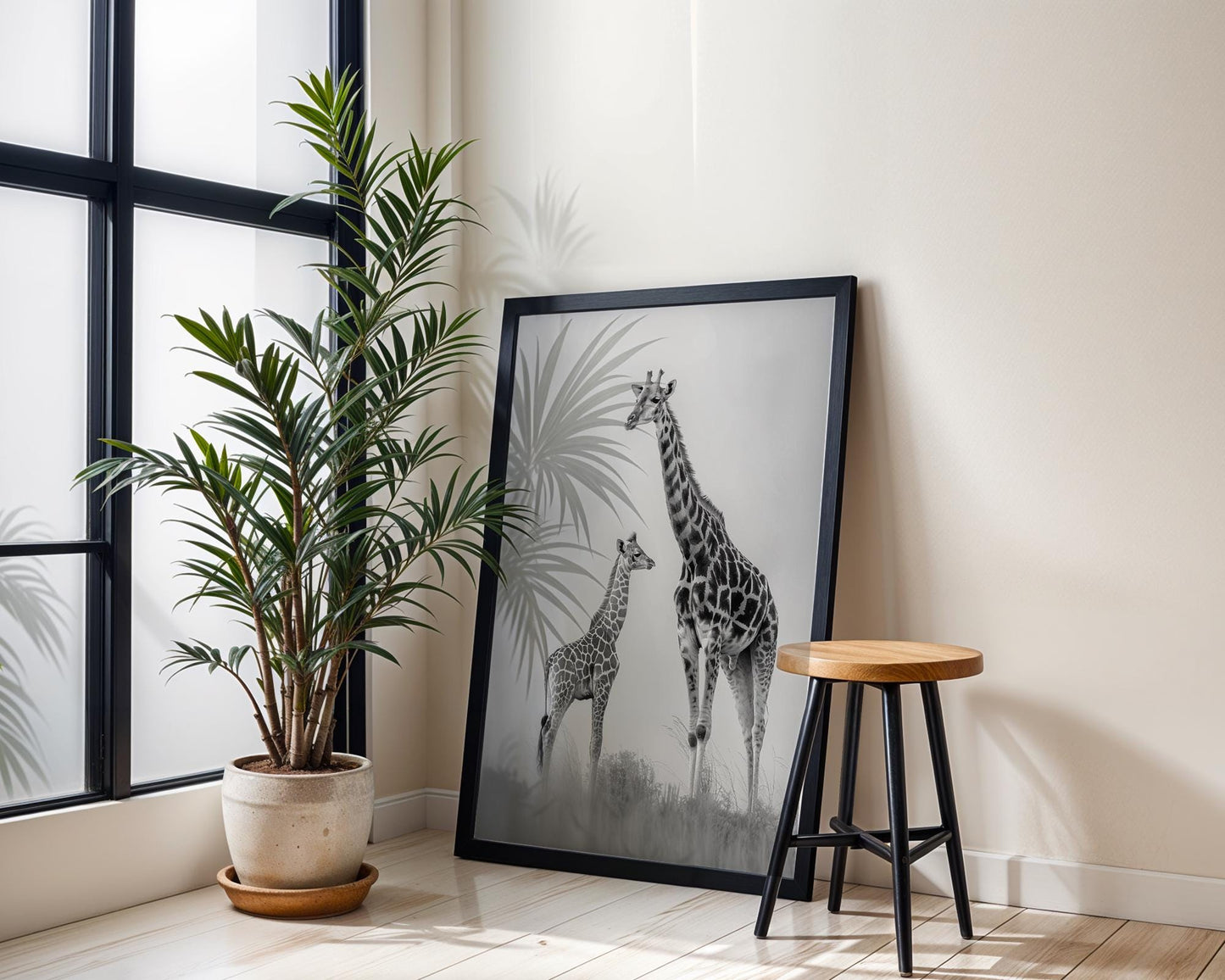Wildlife Poster | Giraffe & Calf Print | Minimalist Black and White Photography wall art print, minimalist black and white poster, modern Scandinavian wall decor, Monohaus