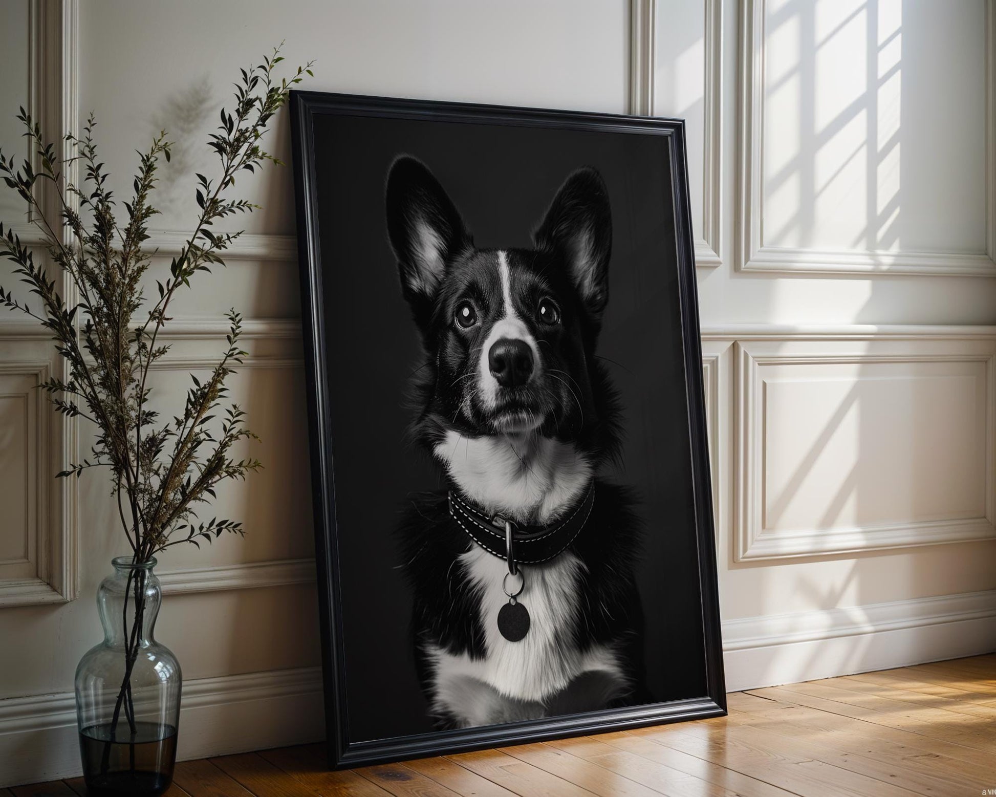 Dog Photography Corgi Portrait Print | Black and White Minimalist Fine Art wall art print, minimalist black and white poster, modern Scandinavian wall decor, Monohaus