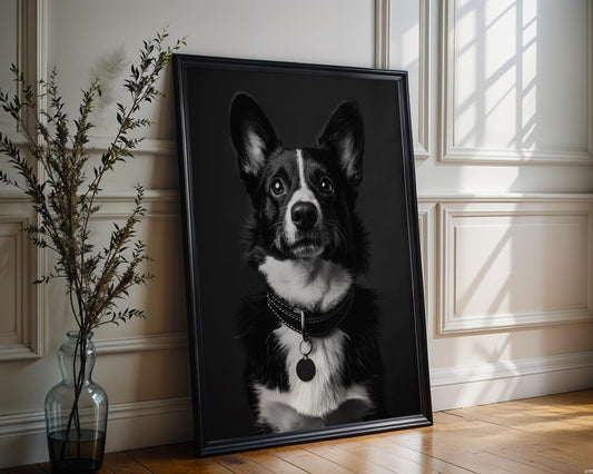 Dog Photography Corgi Portrait Print | Black and White Minimalist Fine Art wall art print, minimalist black and white poster, modern Scandinavian wall decor, Monohaus