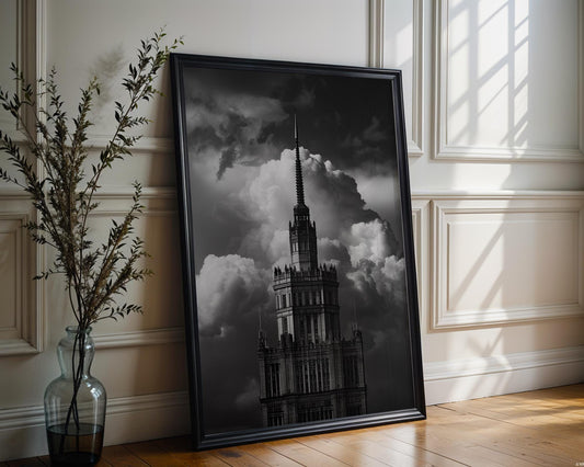 World Landmark | Warsaw Palace of Culture Print | Dramatic Black and White Architecture Photography