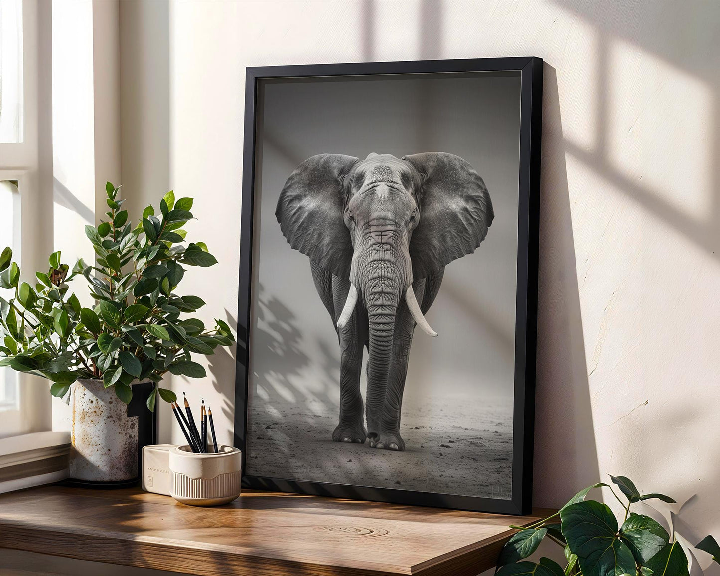 Wildlife Poster | Elephant Fine Art Print | Black & White Minimal Photography wall art print, minimalist black and white poster, modern Scandinavian wall decor, Monohaus