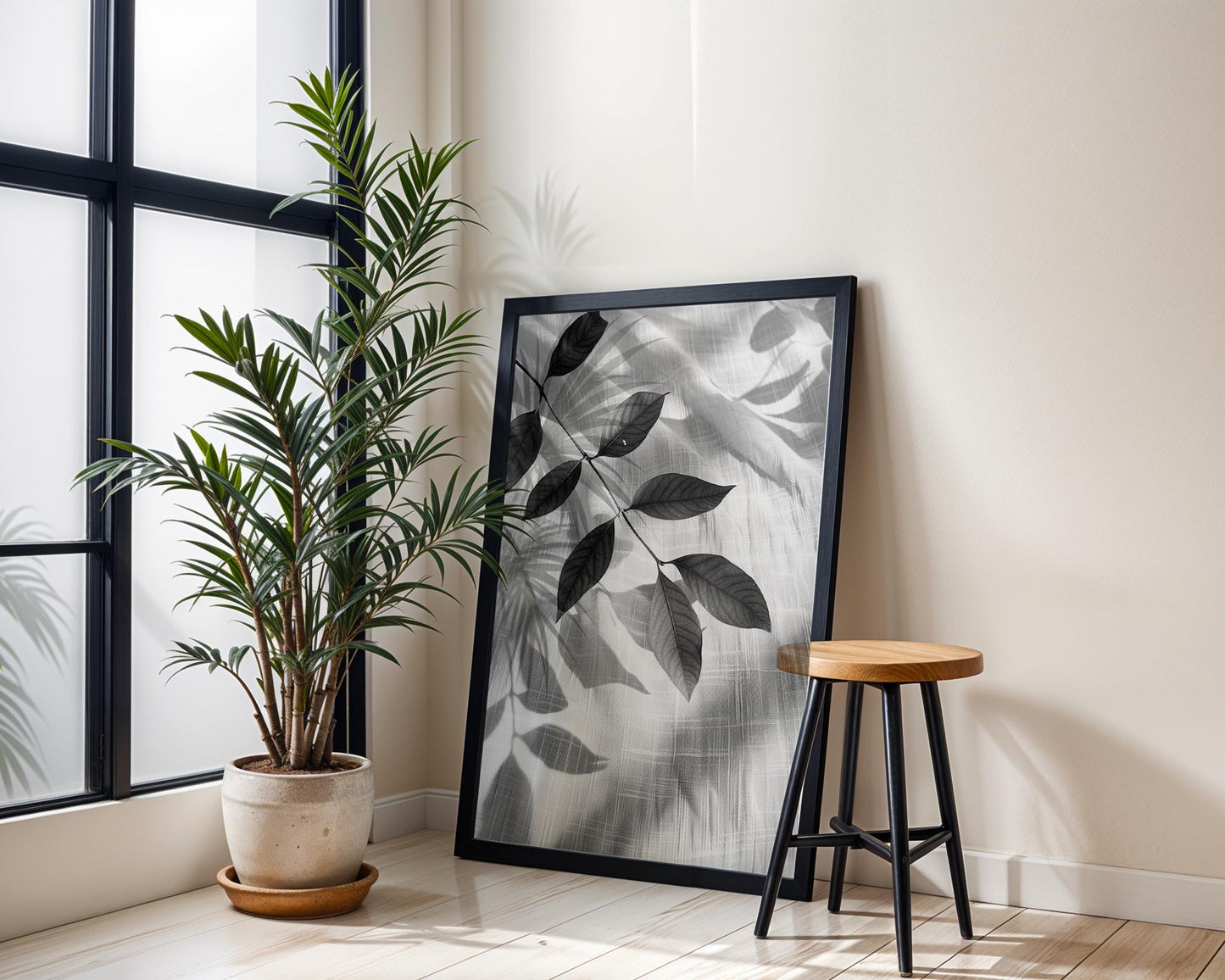 Botanical Photo | Minimal Shadow Leaf Print | Minimal Wall Art Black & White  Home Decor | Abstract Sun Shadow Bathroom Poster abstract wall art print, geometric minimalist poster, modern Scandinavian decor, Monohaus