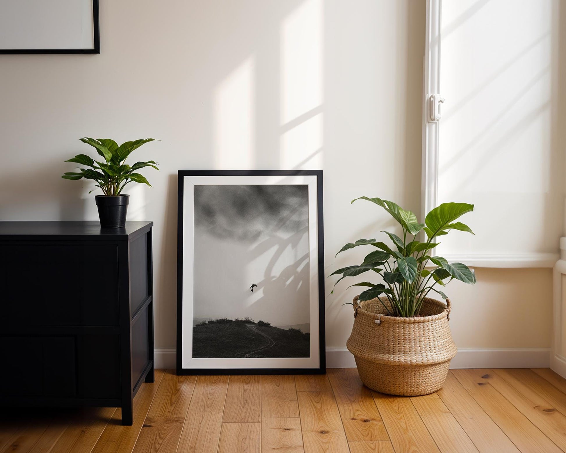 Designer Wall Art | Minimalist Falling Figure Print | Black & White Modern Poster wall art print, minimalist black and white poster, modern Scandinavian wall decor, Monohaus