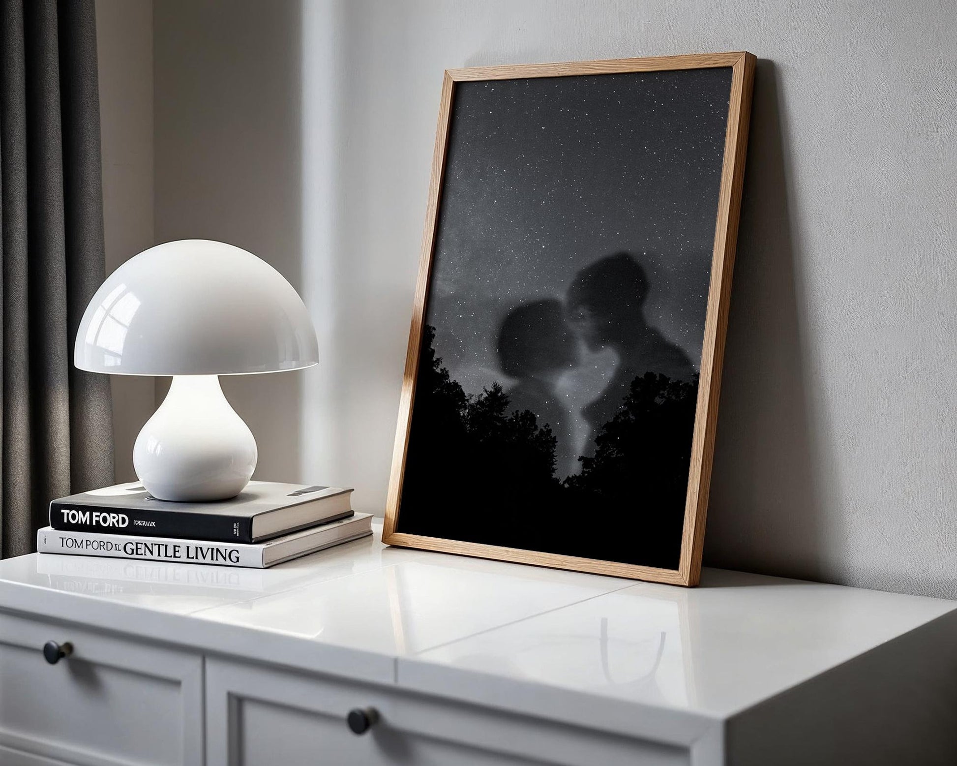 Designer Wall Art | Starry Night Lovers Print | Minimalist Black and White Photography wall art print, minimalist black and white poster, modern Scandinavian wall decor, Monohaus