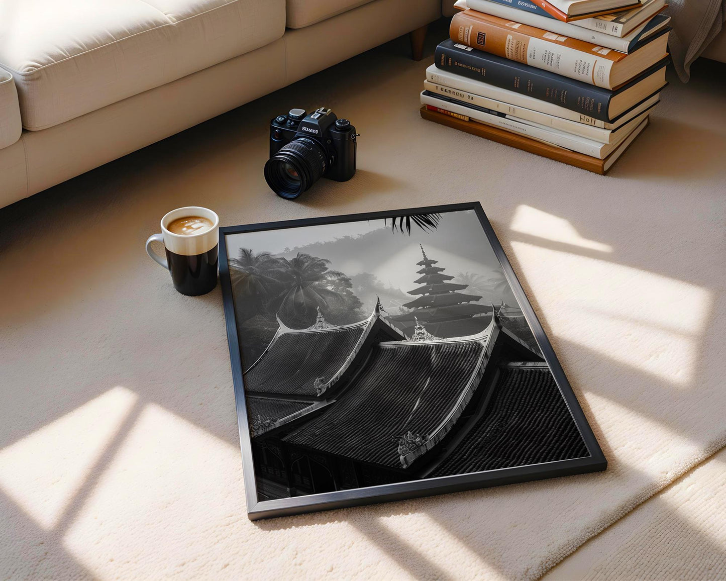 World Landmark | Laos Temple Print | Luang Prabang Photography, Black and White Art wall art print, minimalist black and white poster, modern Scandinavian wall decor, Monohaus