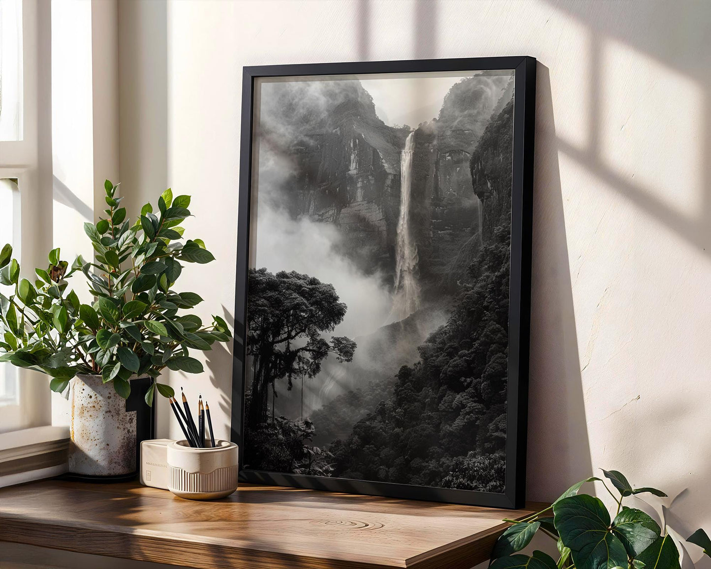 World Landmark | Angel Falls Photography Print | Black and White Minimalist Wall Art wall art print, minimalist black and white poster, modern Scandinavian wall decor, Monohaus