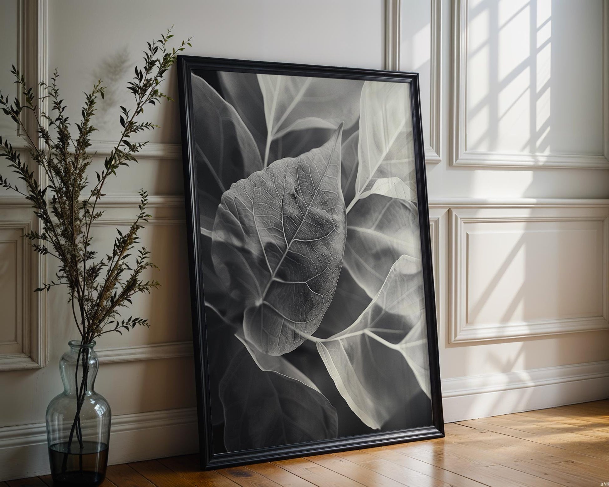 Botanical Photo | Abstract Leaf Macro Photography Print | Black & White Minimal abstract wall art print, geometric minimalist poster, modern Scandinavian decor, Monohaus