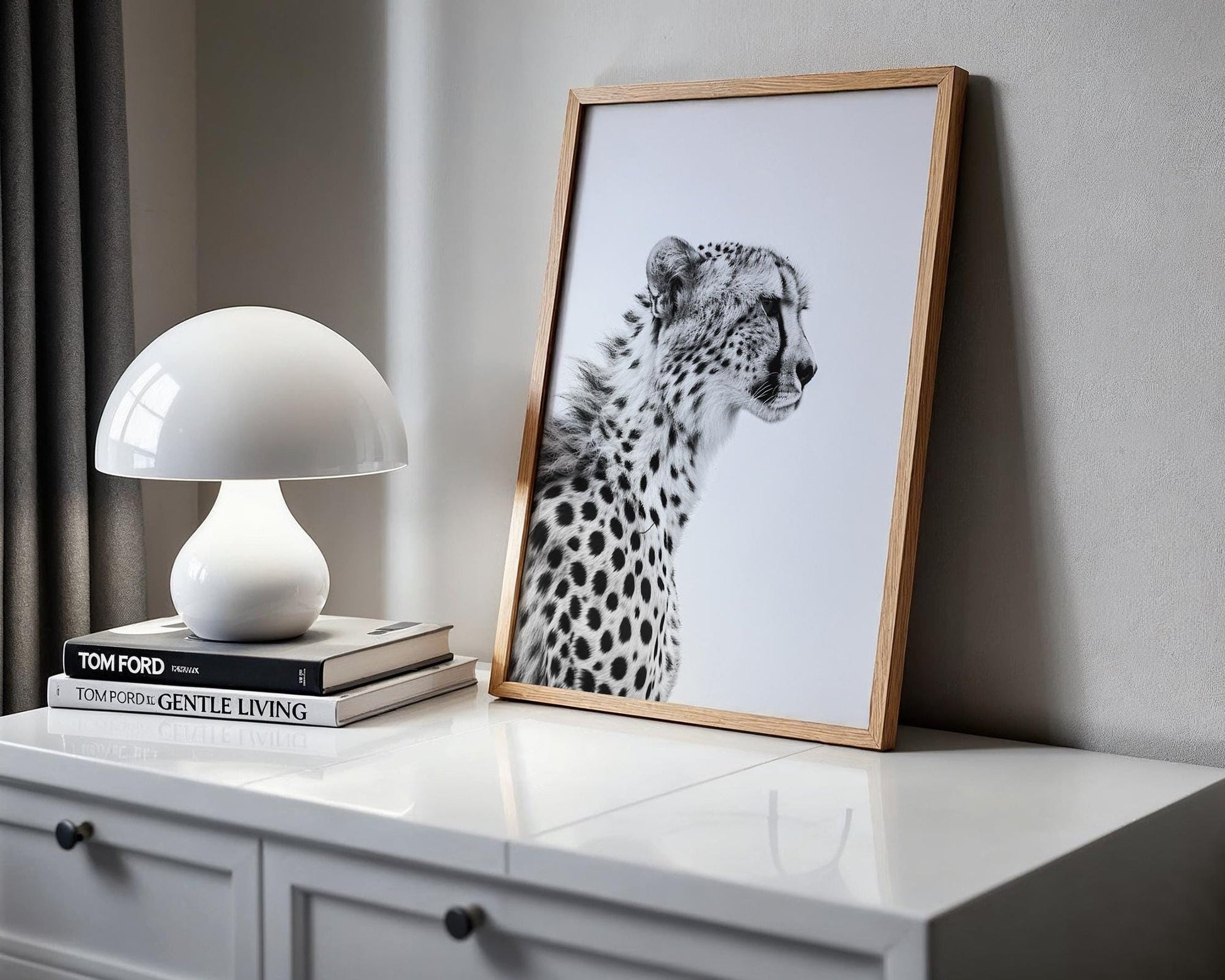 Wildlife Poster | Cheetah Profile Print | Black & White Fine Art Photography wall art print, minimalist black and white poster, modern Scandinavian wall decor, Monohaus