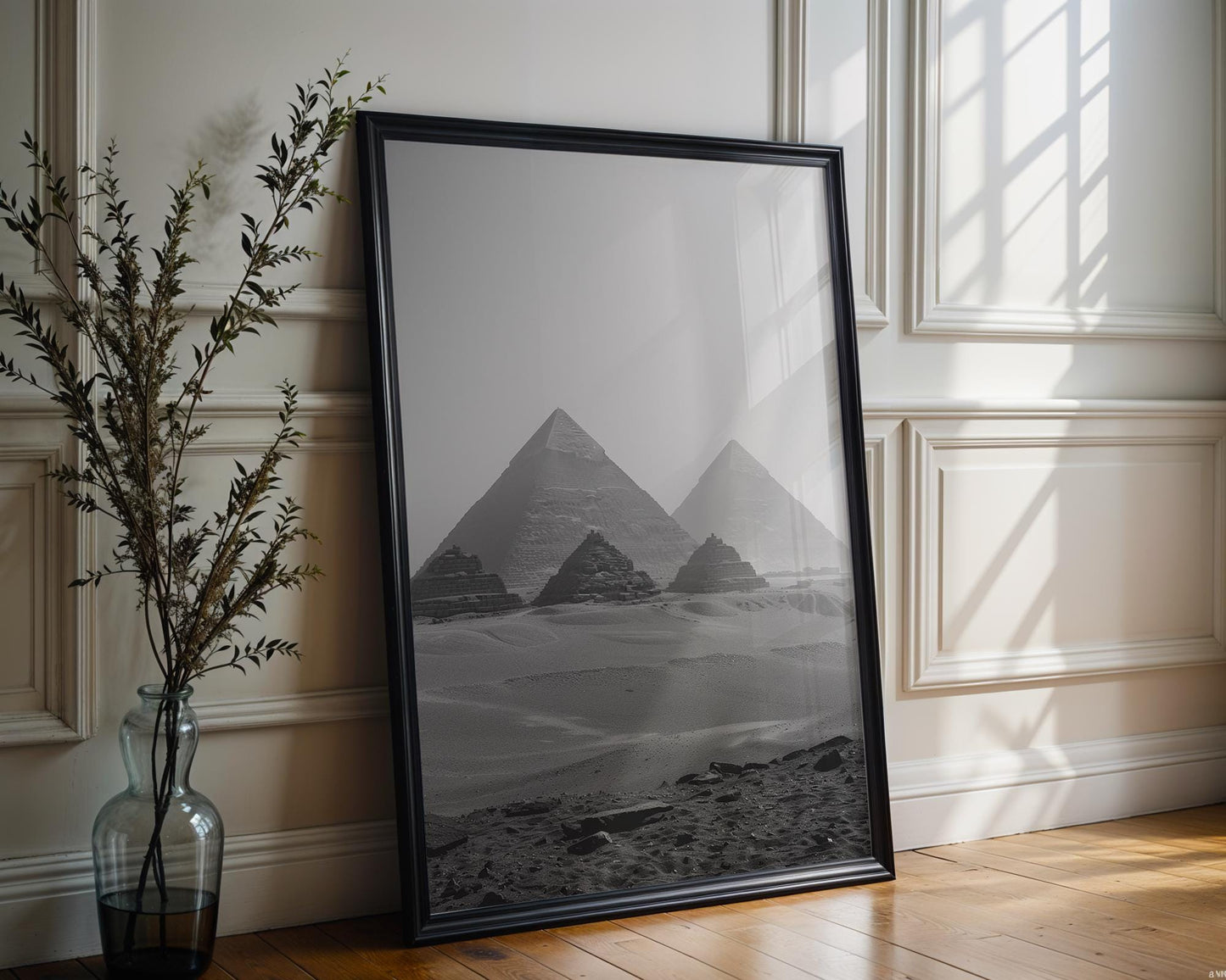 World Landmark | Pyramids of Giza Print | Black and White Egyptian Photography, Minimalist Wall Art wall art print, minimalist black and white poster, modern Scandinavian wall decor, Monohaus