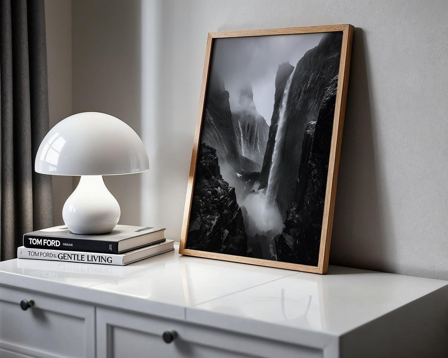 World Landmark | Waterfall Canyon Print | Black and White Landscape Photography wall art print, minimalist black and white poster, modern Scandinavian wall decor, Monohaus