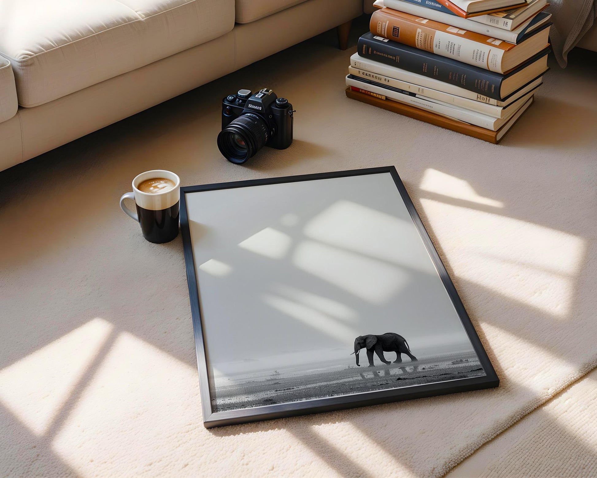 Wildlife Poster | Elephant in Mist Print | Minimalist Safari Wall Art wall art print, minimalist black and white poster, modern Scandinavian wall decor, Monohaus