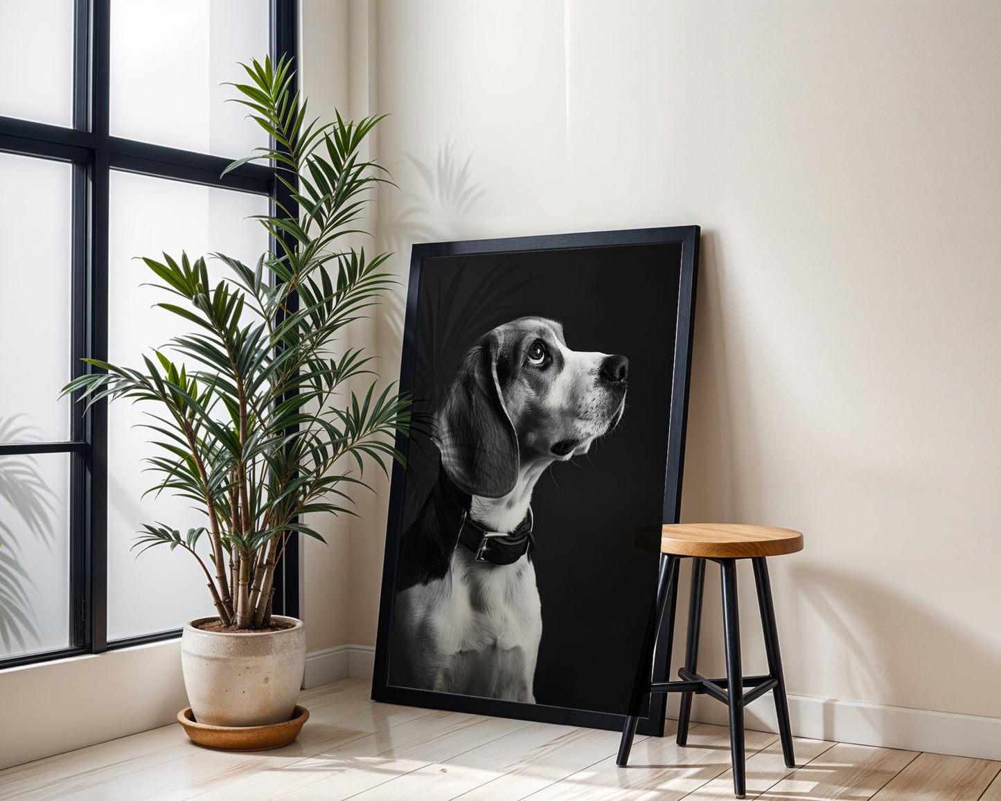 Dog Photography Beagle Portrait Print | Regal Black and White Pet Art wall art print, minimalist black and white poster, modern Scandinavian wall decor, Monohaus