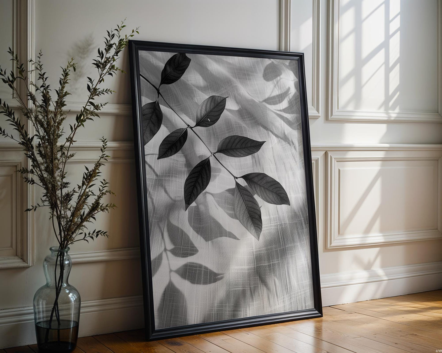 Botanical Photo | Minimal Shadow Leaf Print | Minimal Wall Art Black & White  Home Decor | Abstract Sun Shadow Bathroom Poster abstract wall art print, geometric minimalist poster, modern Scandinavian decor, Monohaus
