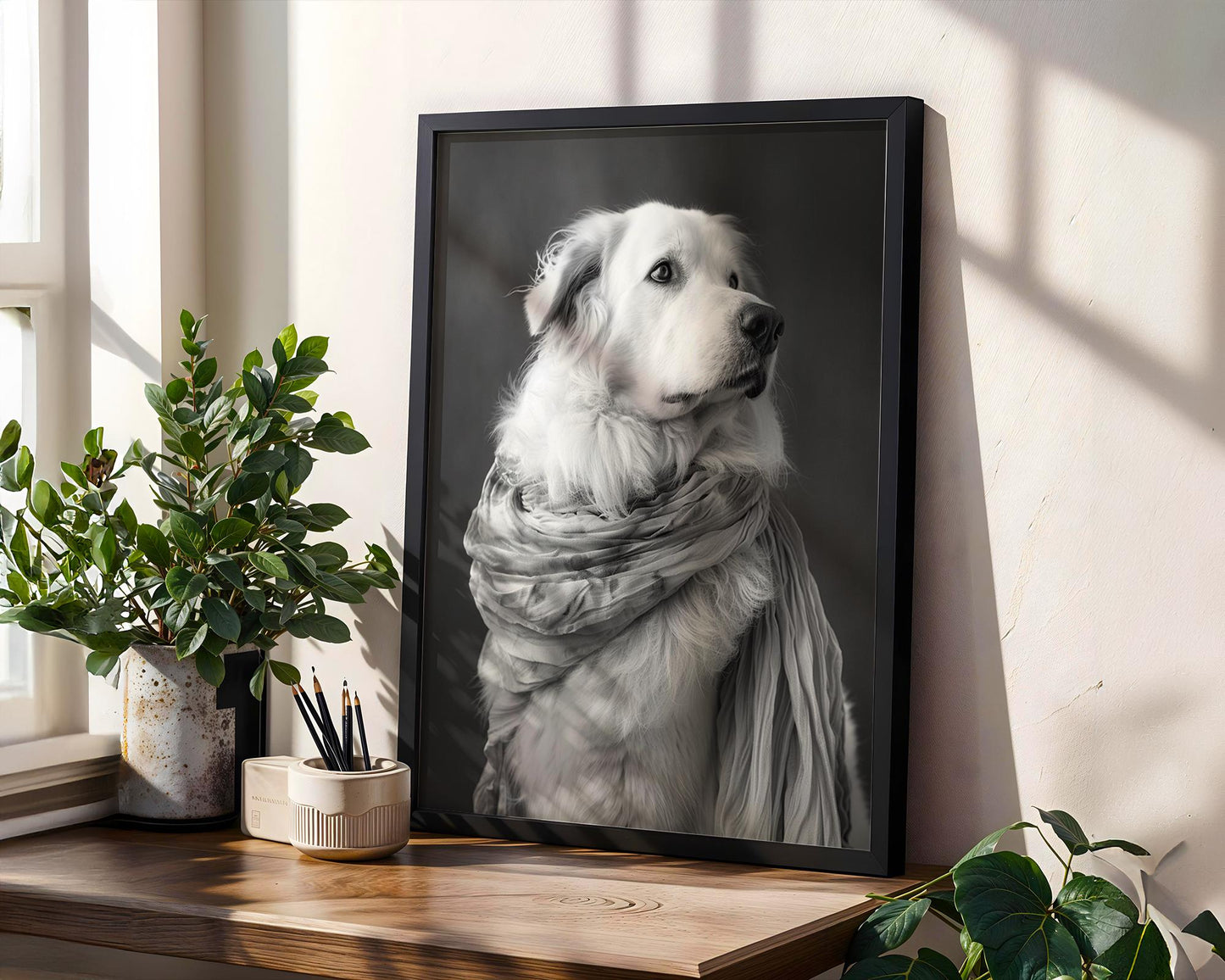 Dog Photography Fluffy White Pet Art Print | Modern Portrait Home Decor wall art print, minimalist black and white poster, modern Scandinavian wall decor, Monohaus