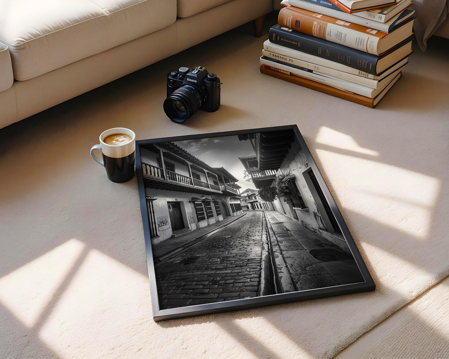 World Landmark | Bogotá Architecture Print | Black and White Cobblestone Street Photography
