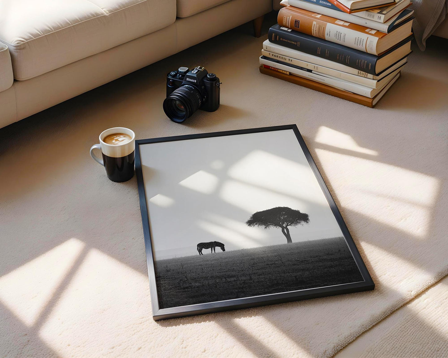 Wildlife Poster | Zebra and Acacia Tree Fine Art Print • Minimalist Safari Landscape wall art print, minimalist black and white poster, modern Scandinavian wall decor, Monohaus