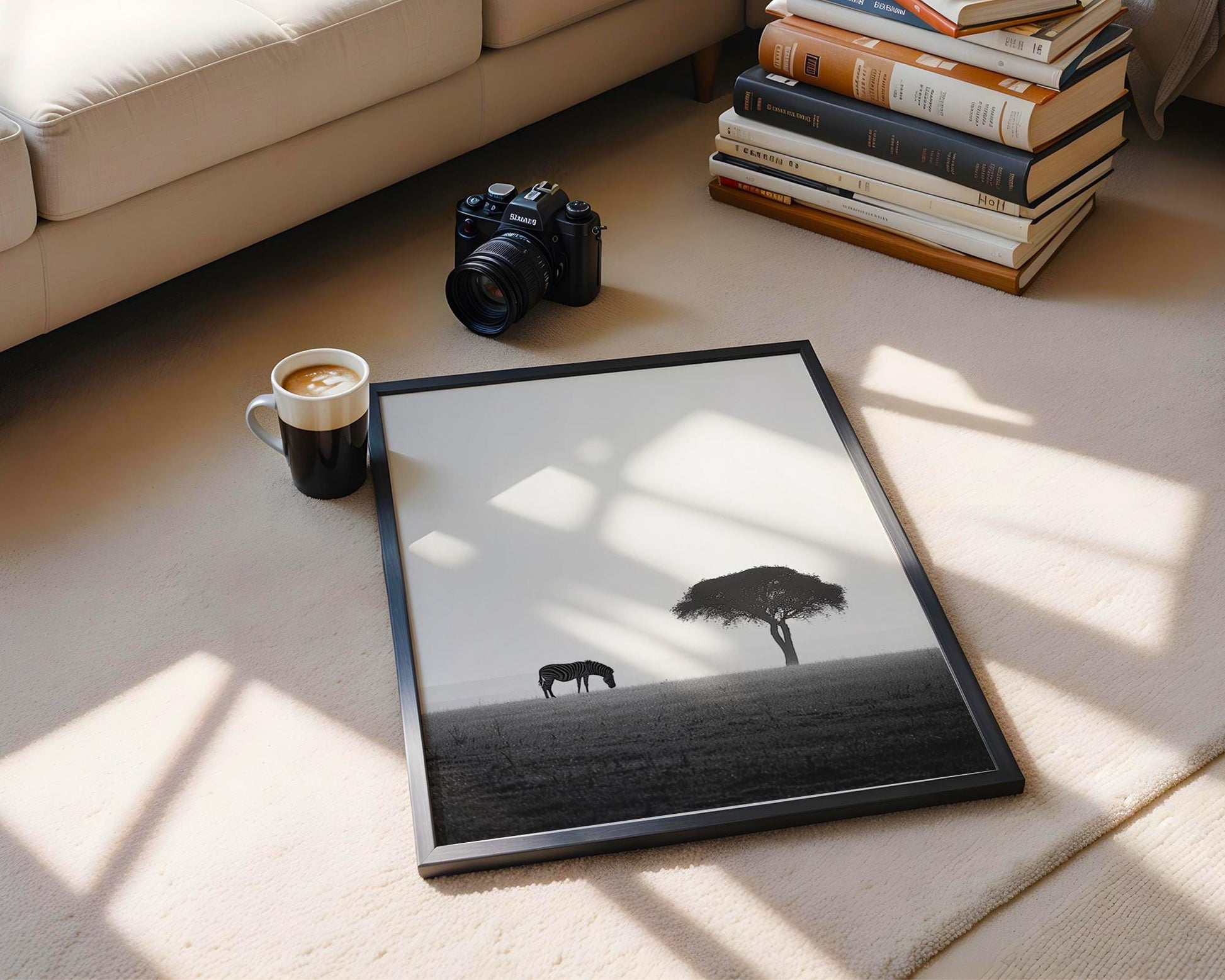 Wildlife Poster | Zebra and Acacia Tree Fine Art Print • Minimalist Safari Landscape wall art print, minimalist black and white poster, modern Scandinavian wall decor, Monohaus