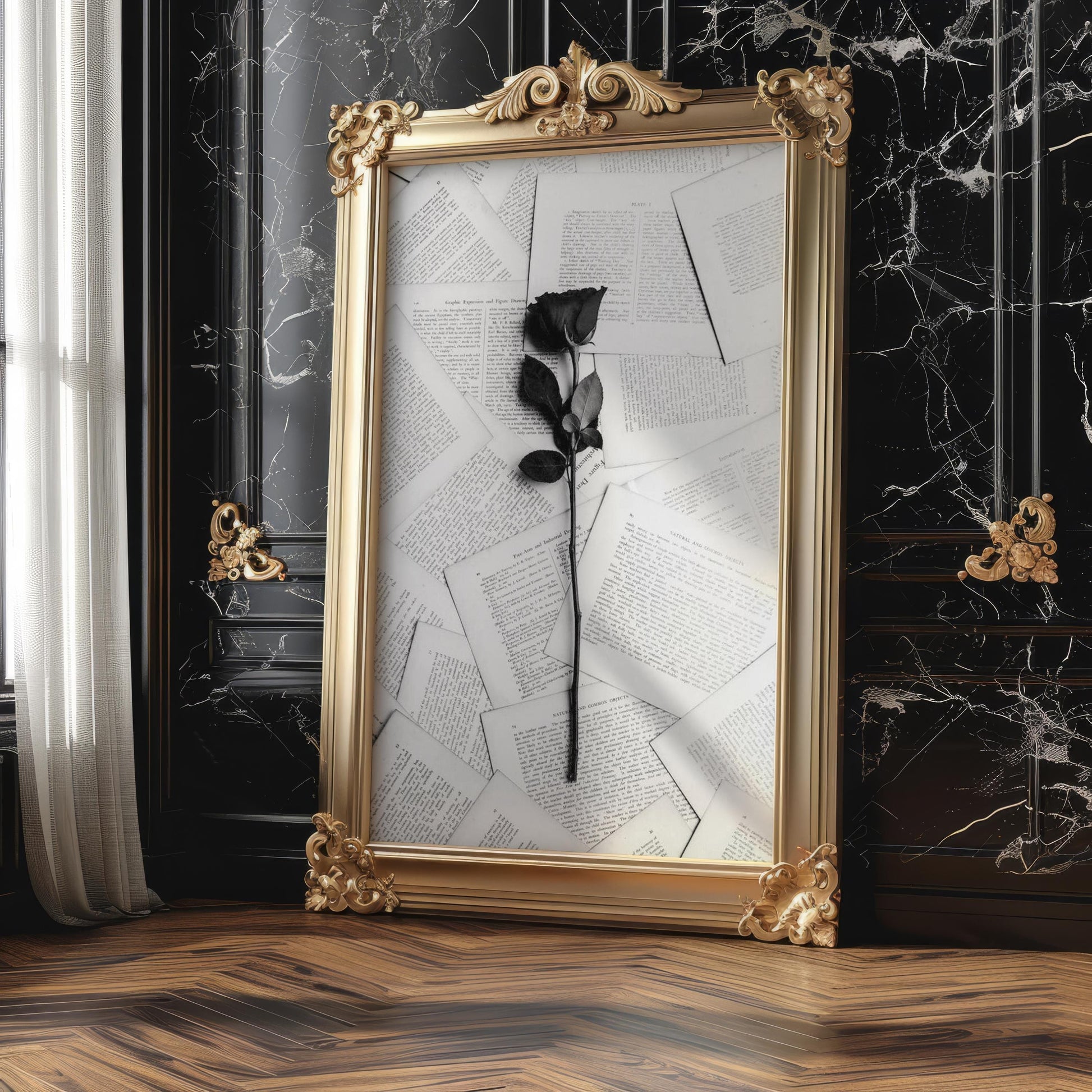 Black Rose Photography Print | Dark Academia, Literary Wall Art wall art print, minimalist black and white poster, modern Scandinavian wall decor, Monohaus