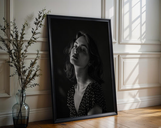 Minimal Wall Art Monochrome Female Portrait Print | Moody Black and White Photography wall art print, minimalist black and white poster, modern Scandinavian wall decor, Monohaus