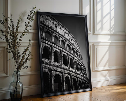 World Landmark | Rome Colosseum Photography Print | Black and White Ancient Architecture