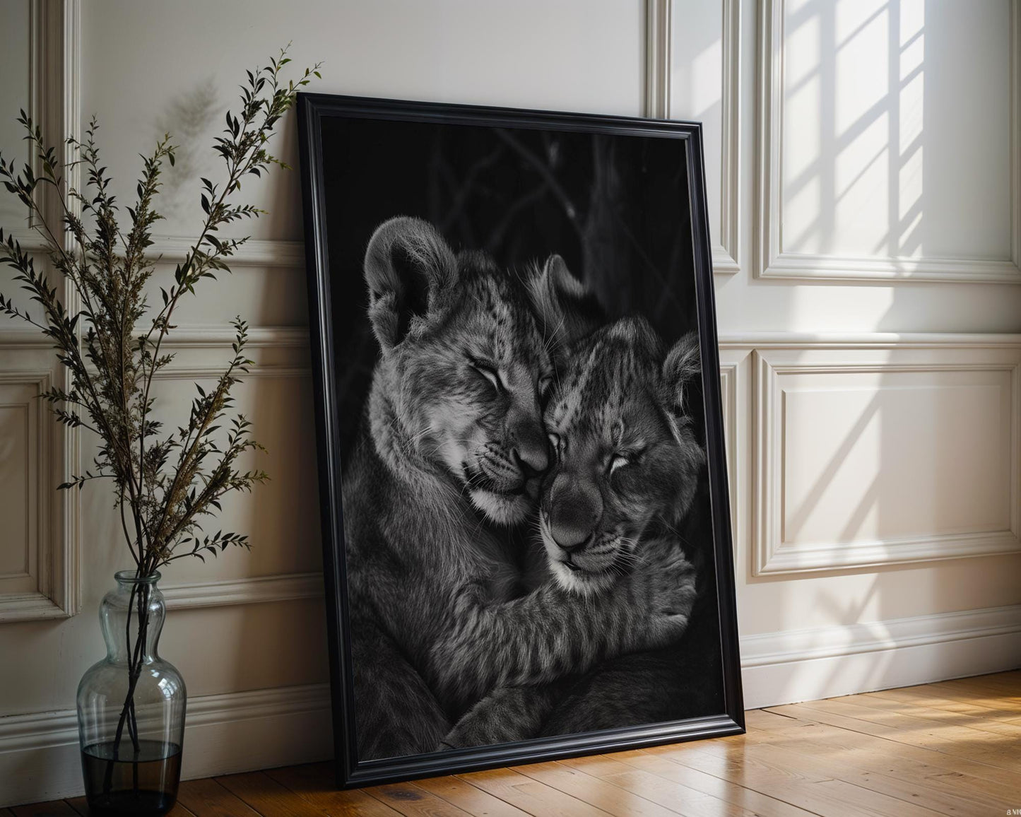Wildlife Poster | Lion Cubs Fine Art Print • Black & White Minimalist Photography wall art print, minimalist black and white poster, modern Scandinavian wall decor, Monohaus