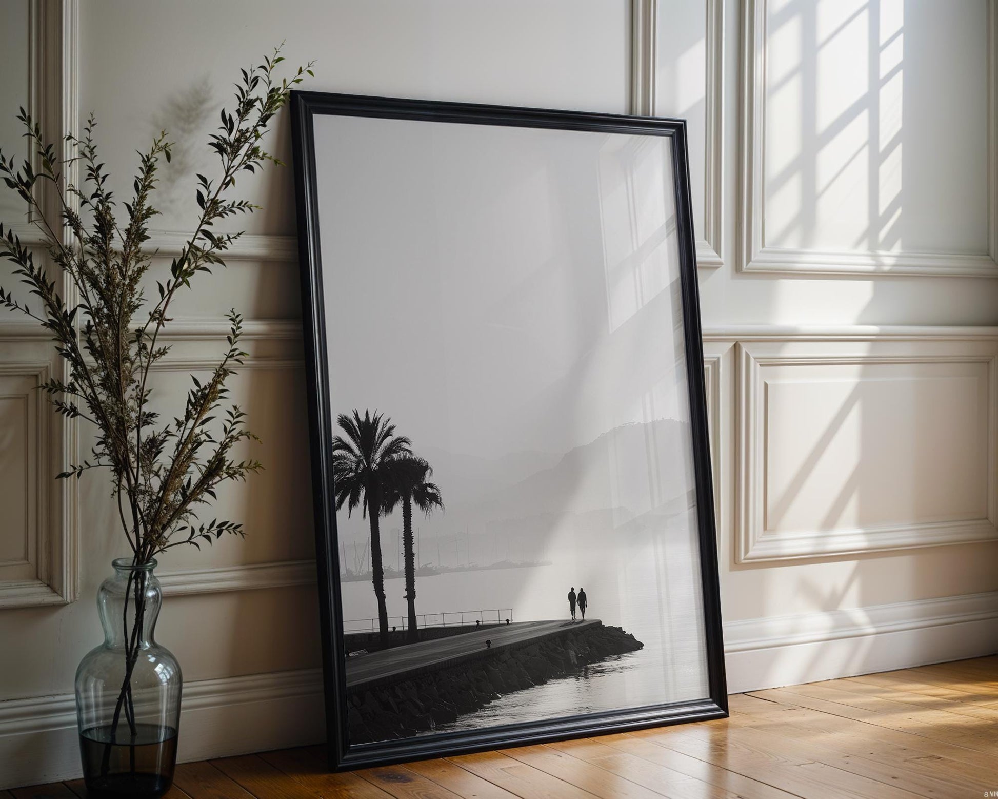 World Landmark | French Riviera Palm Tree Print | Minimalist Coastal Photography wall art print, minimalist black and white poster, modern Scandinavian wall decor, Monohaus