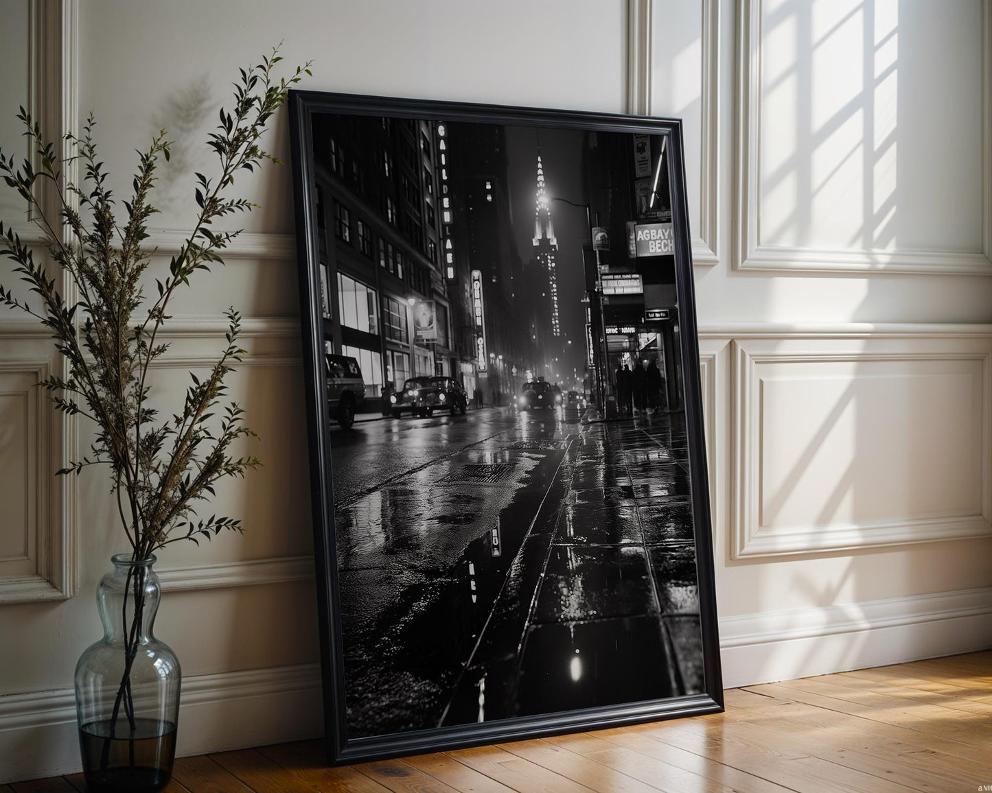 Urban Photography | Rainy City Street Print | Black and White Noir Art wall art print, black and white architectural poster, minimalist modern Scandinavian wall decor, Monohaus