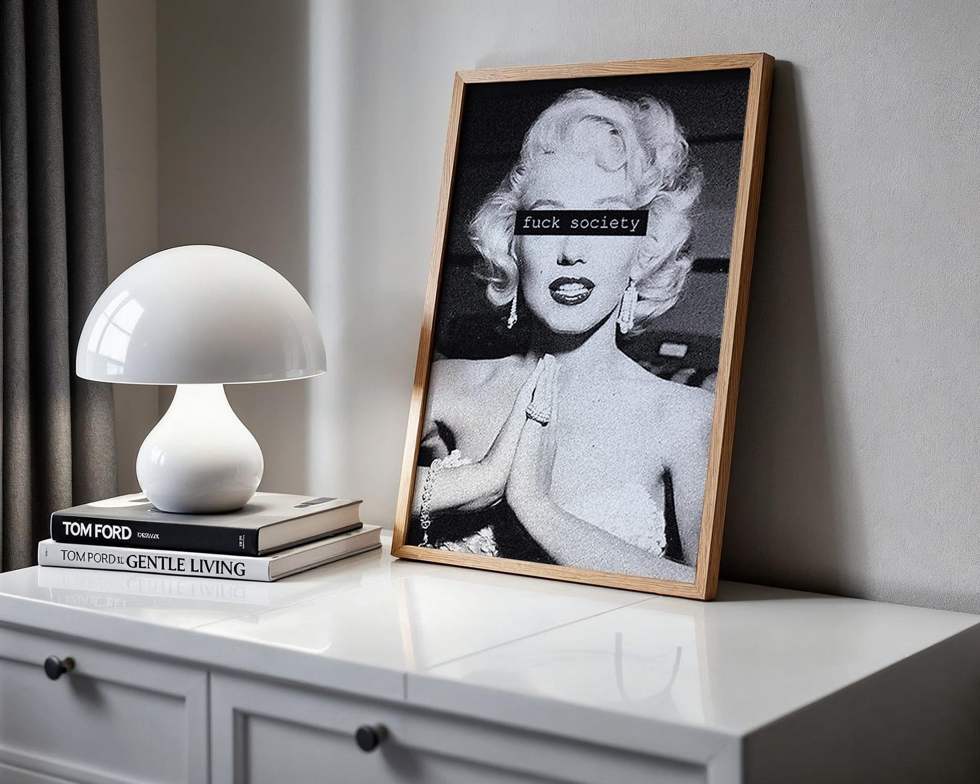 Designer Wall Art | Monochrome Monroe Portrait Print | Bold Censored Text, Pop Art Poster wall art print, minimalist black and white poster, modern Scandinavian wall decor, Monohaus