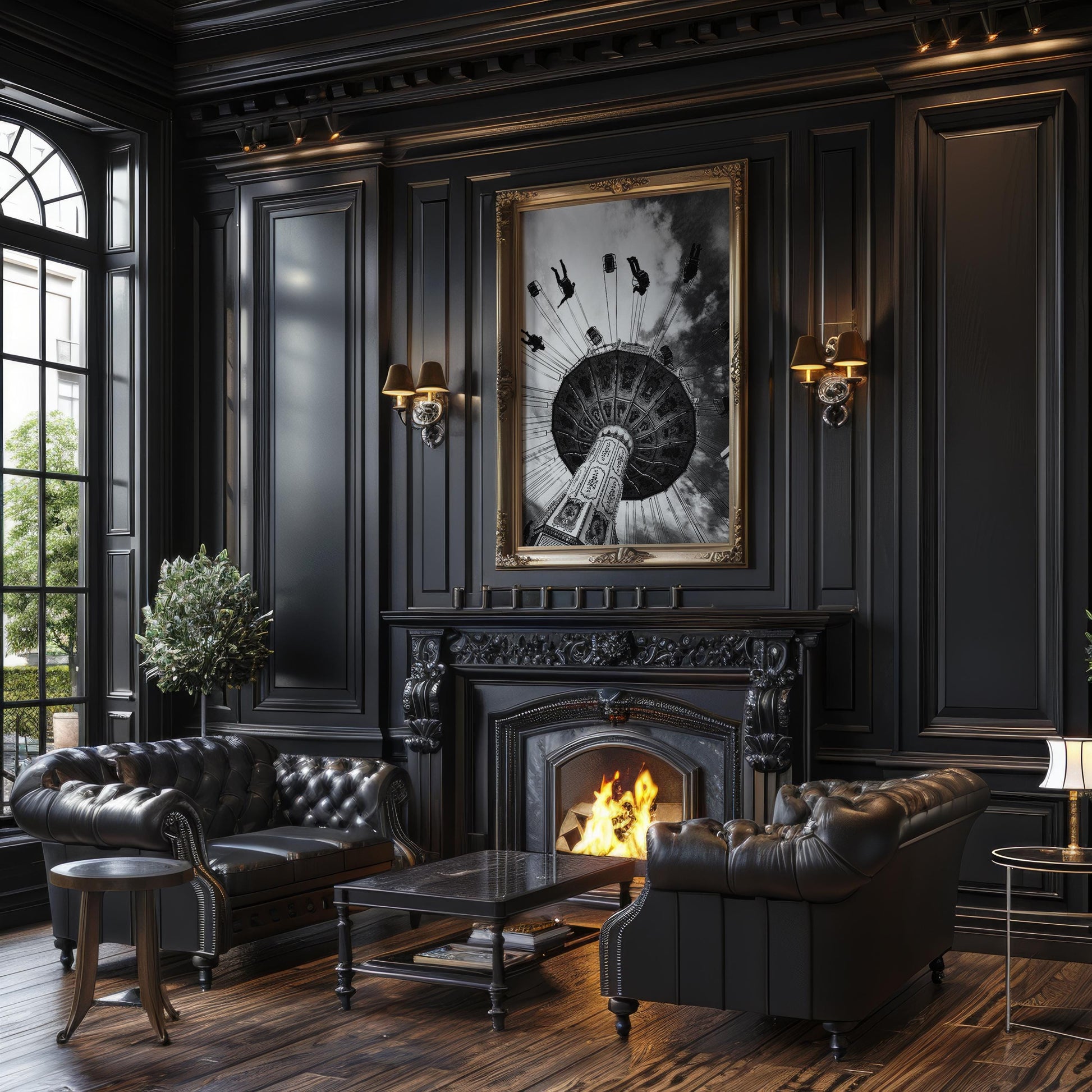 Designer Wall Art | Black and White Swing Ride Photo | Vintage Carnival Art Print wall art print, minimalist black and white poster, modern Scandinavian wall decor, Monohaus