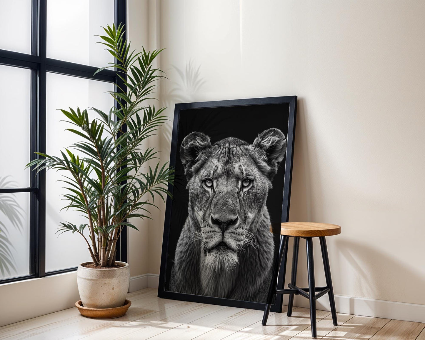Wildlife Poster | Black & White Lioness Portrait | Minimalist Photography Print wall art print, minimalist black and white poster, modern Scandinavian wall decor, Monohaus