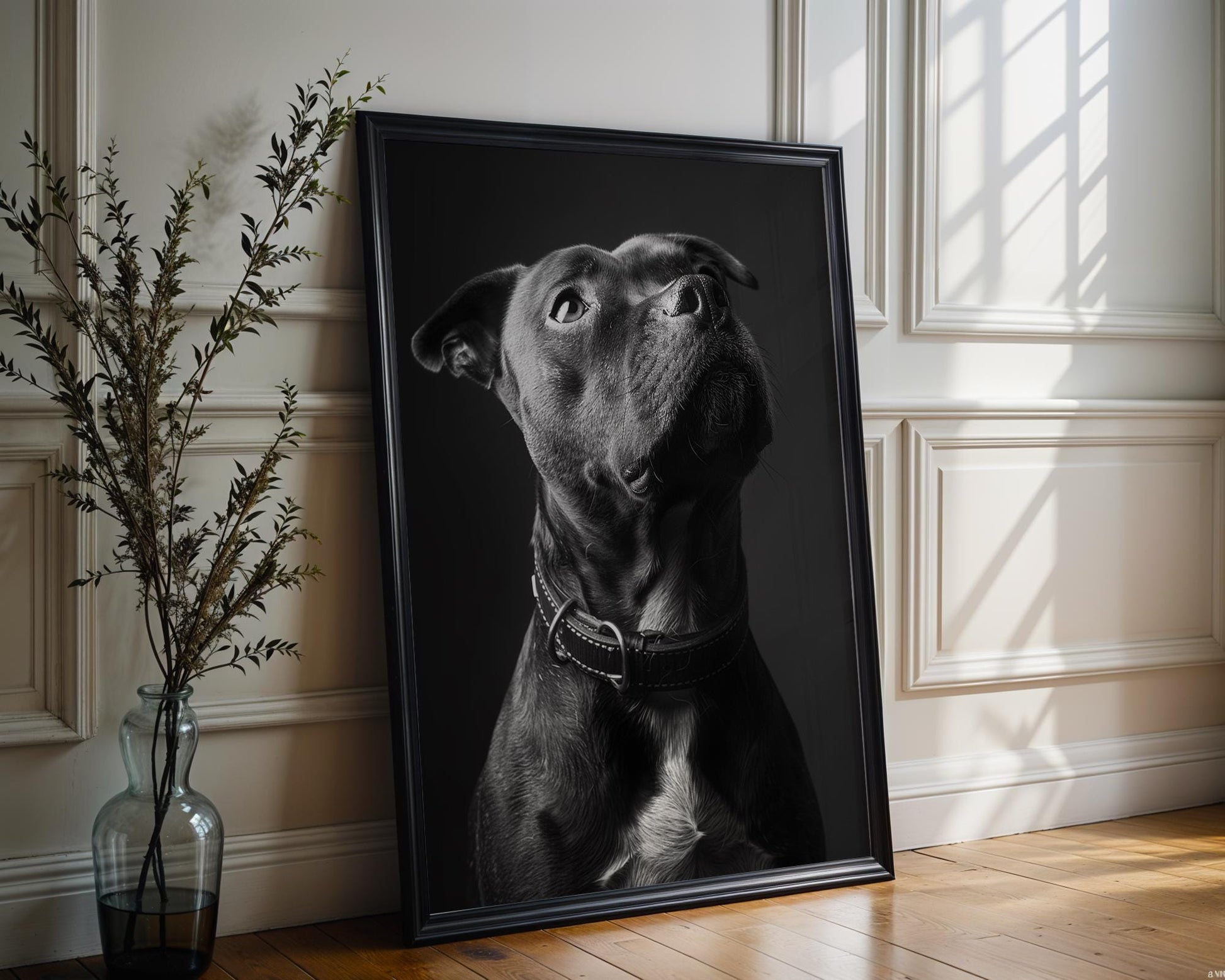 Dog Photography Pitbull Puppy Art Print | Modern Minimalist Pet Portrait wall art print, minimalist black and white poster, modern Scandinavian wall decor, Monohaus