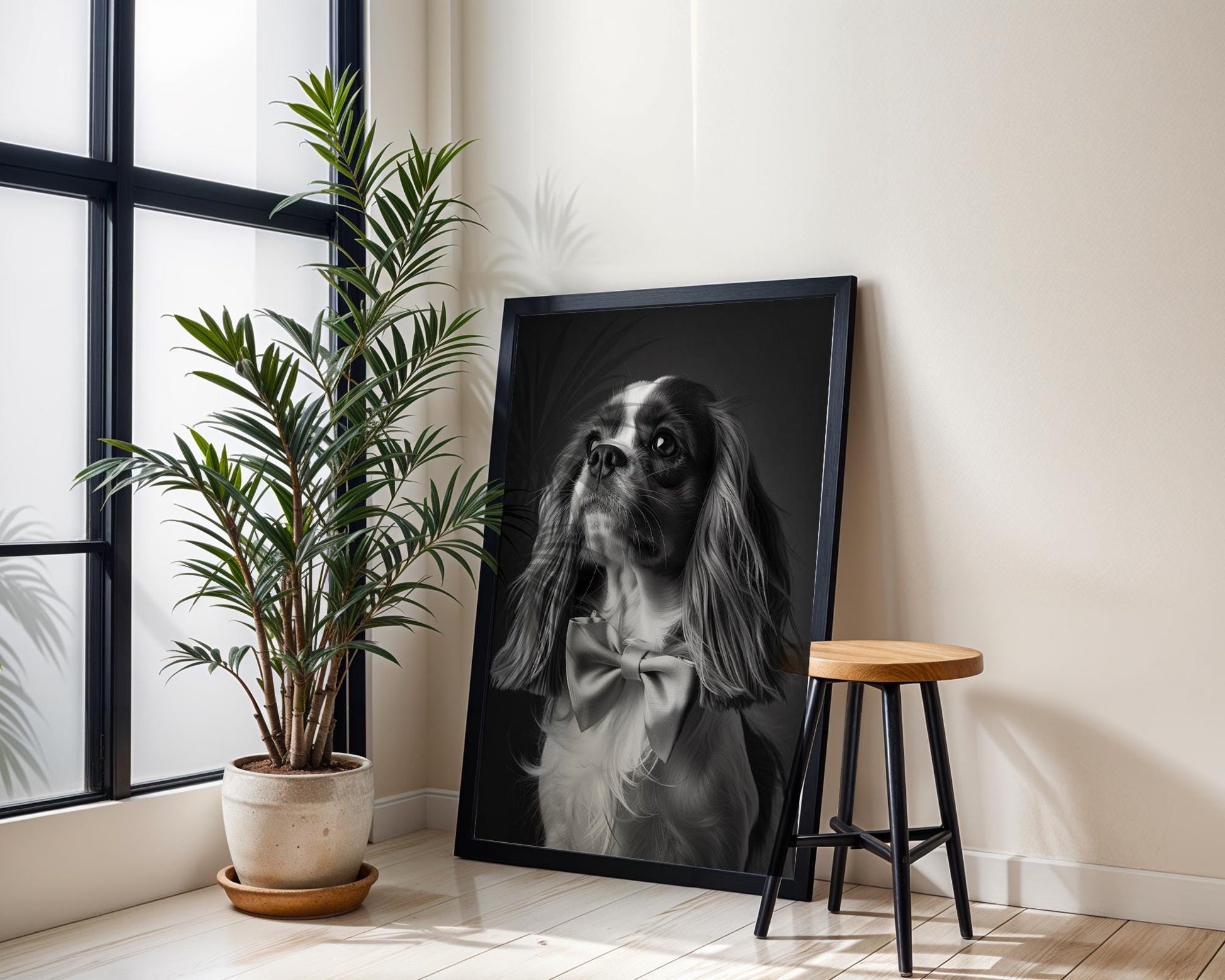 Dog Photography Cavalier Pet Portrait | Black and White Glamour Art Print wall art print, minimalist black and white poster, modern Scandinavian wall decor, Monohaus