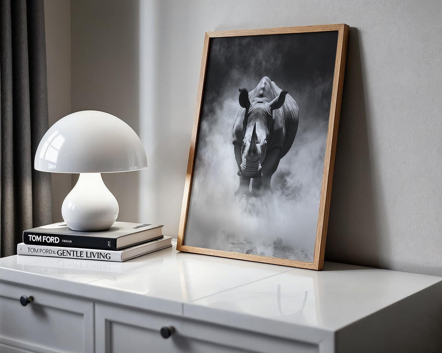 Wildlife Poster | Rhino Fine Art Photography · Black & White Safari Animal wall art print, minimalist black and white poster, modern Scandinavian wall decor, Monohaus